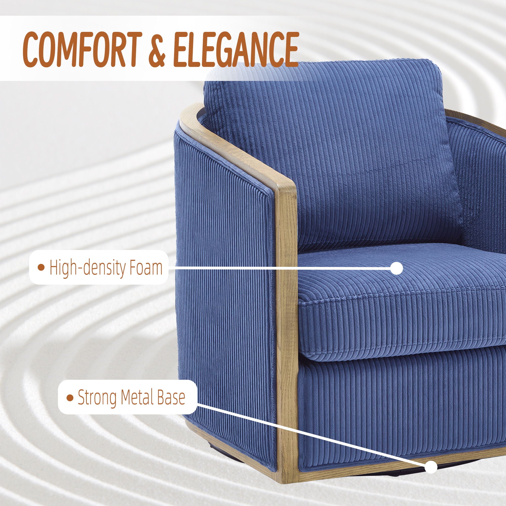 Corduroy Barrel Chair, 360 Degree Swivel