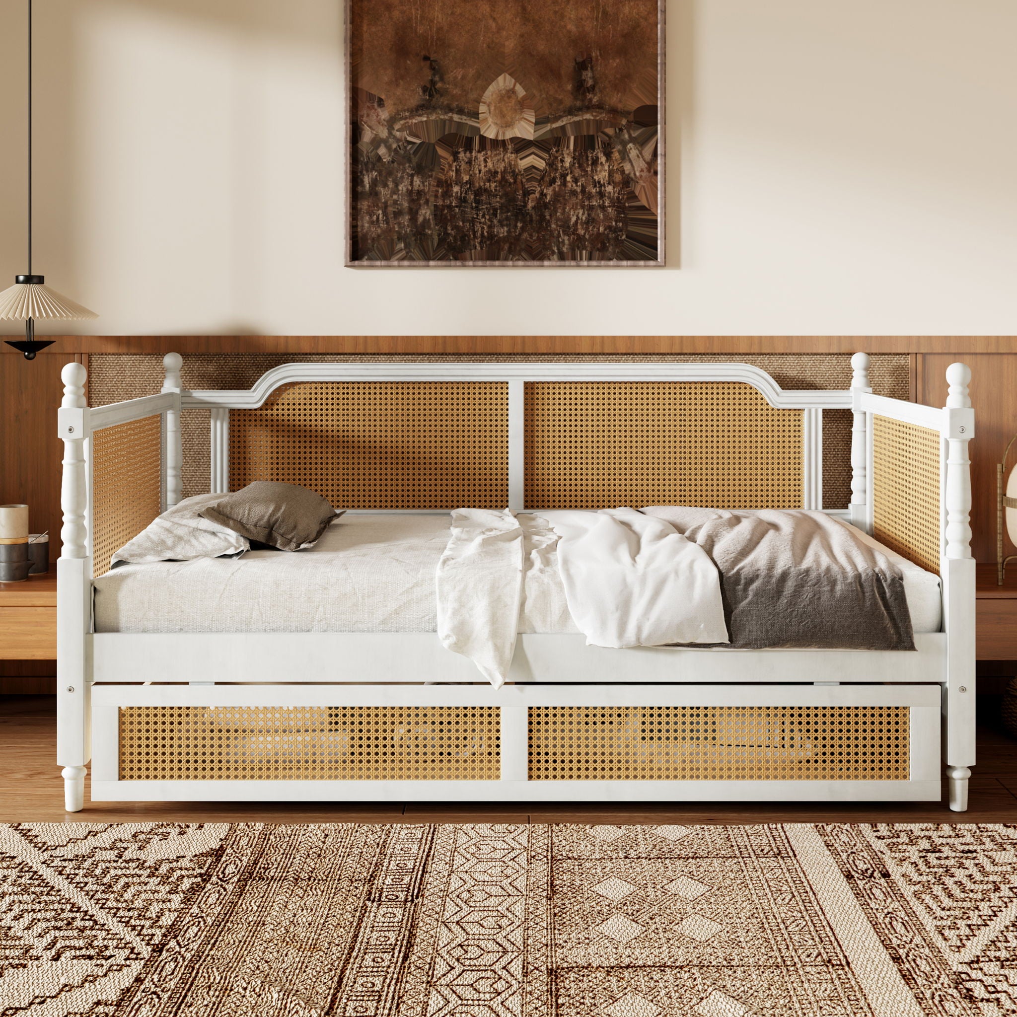 Traditional Style Rattan Daybed, No Box Spring Needed