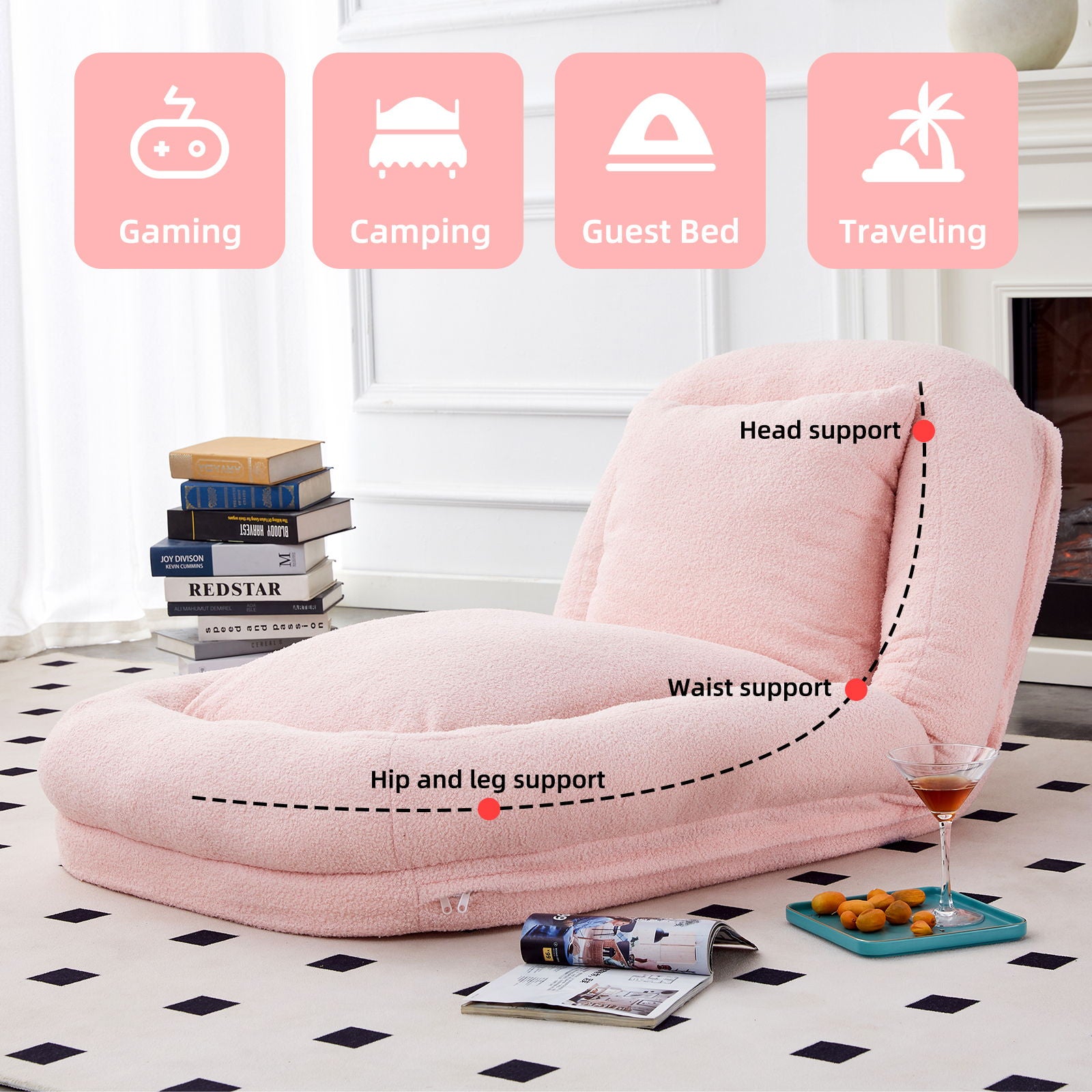 Contemporary Folding Sofa Chair With 5 Adjustable Positions For Gaming, Meditation, And Relaxation