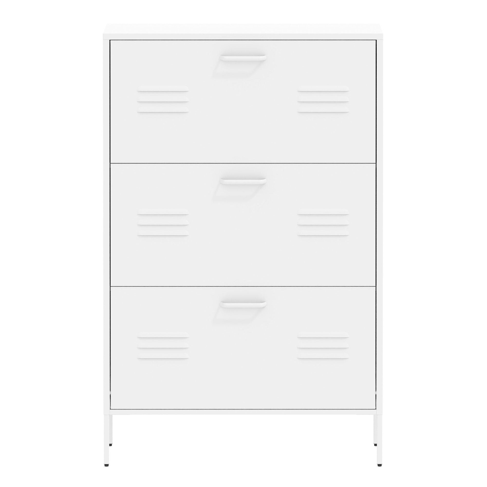 Modern Shoe Storage Cabinet With 3 Flip Drawers And Metal Frame For Entryway - Brushed Nickel