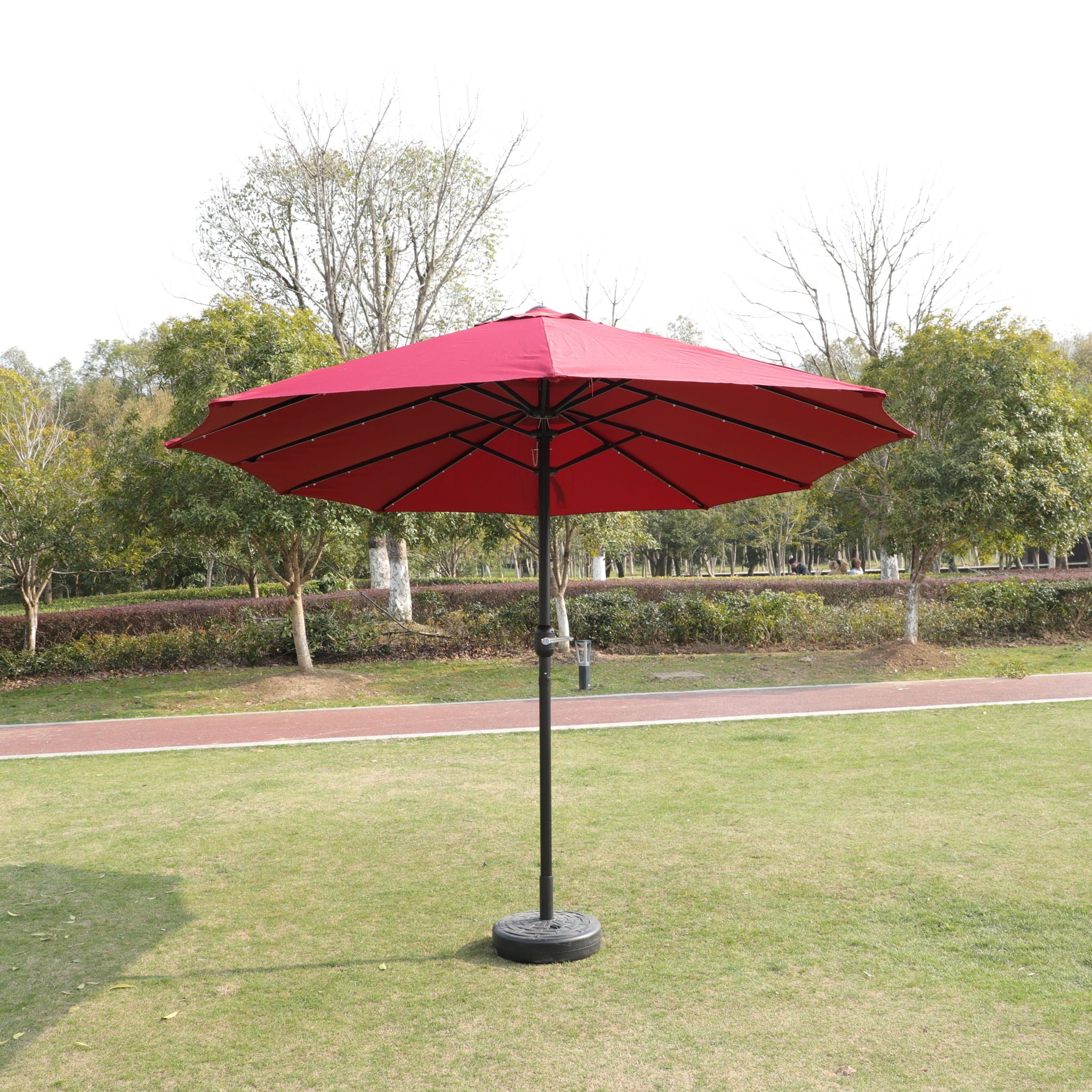 Double- Sided Outdoor Market Umbrella With Lights And Base