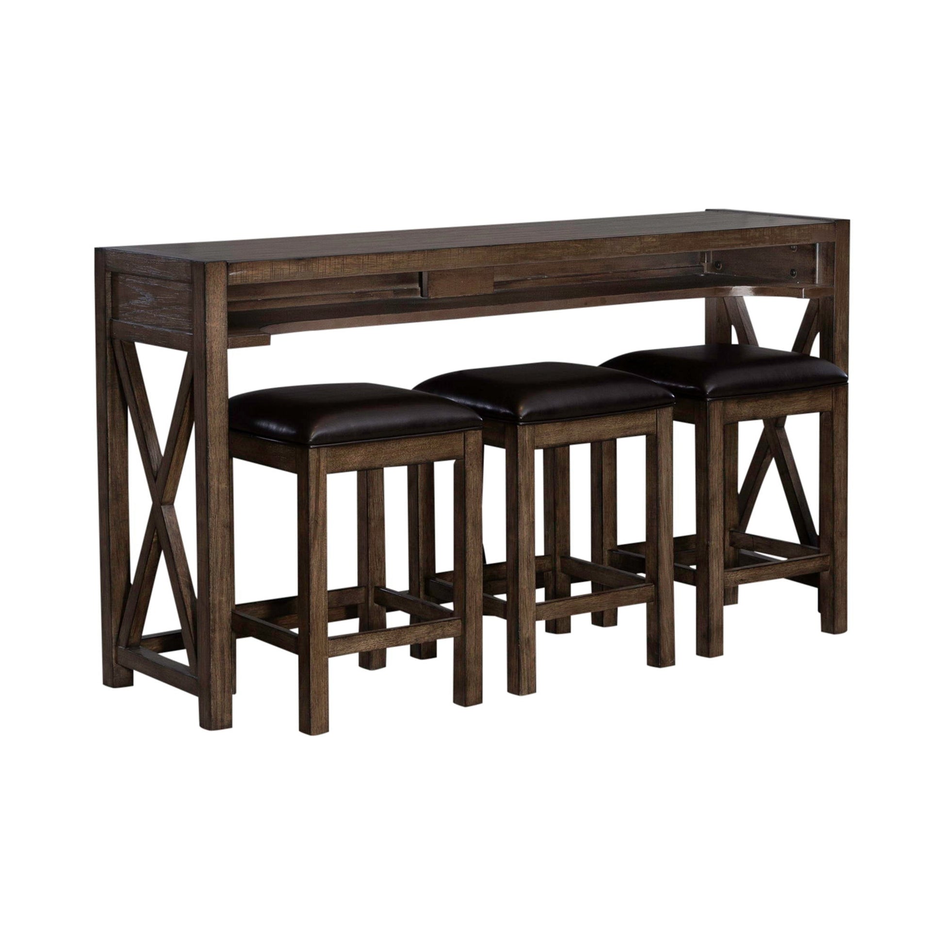 Liberty Furniture Lennox - 4 Piece Console Set (Console 3 Stools) - Dark Brown | Meri Furniture