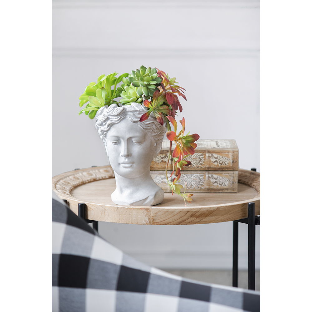 Greek Style Cement Head Planter Indoor Outdoor Home Garden Decor - Gray