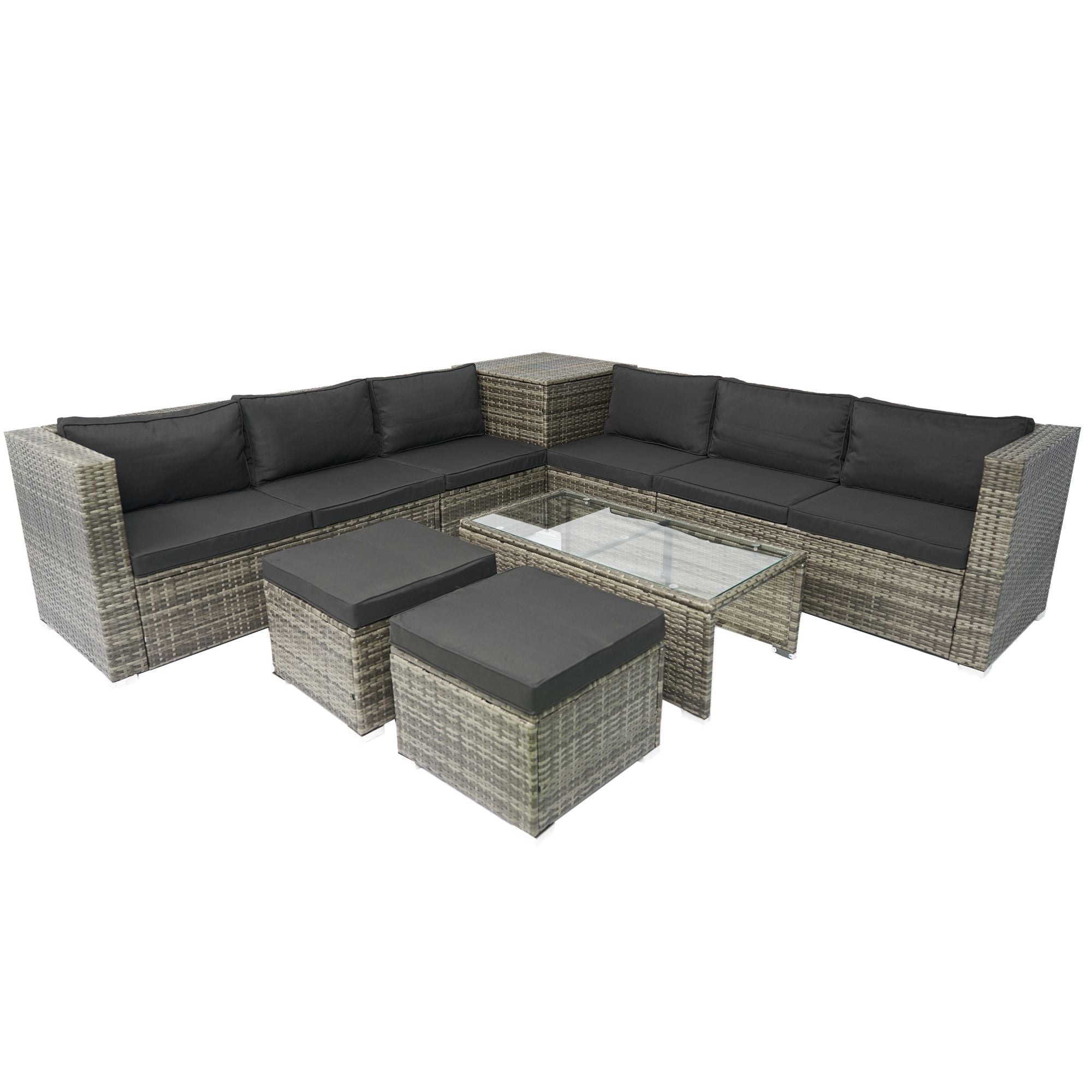 8 Piece Patio Sectional Wicker Rattan Outdoor Furniture Sof Set With One Storage Box Under Seat And Cushion Box - Gray / Black