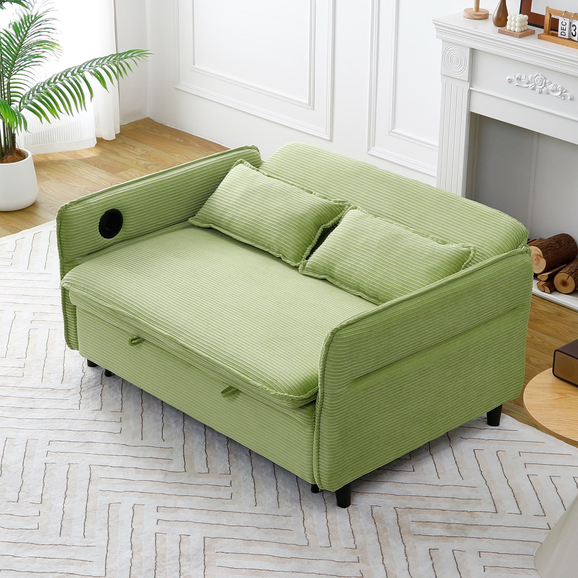 Modern Fabric Multi-Functional Sofa Bed With Adjustable Armrests And Backrests