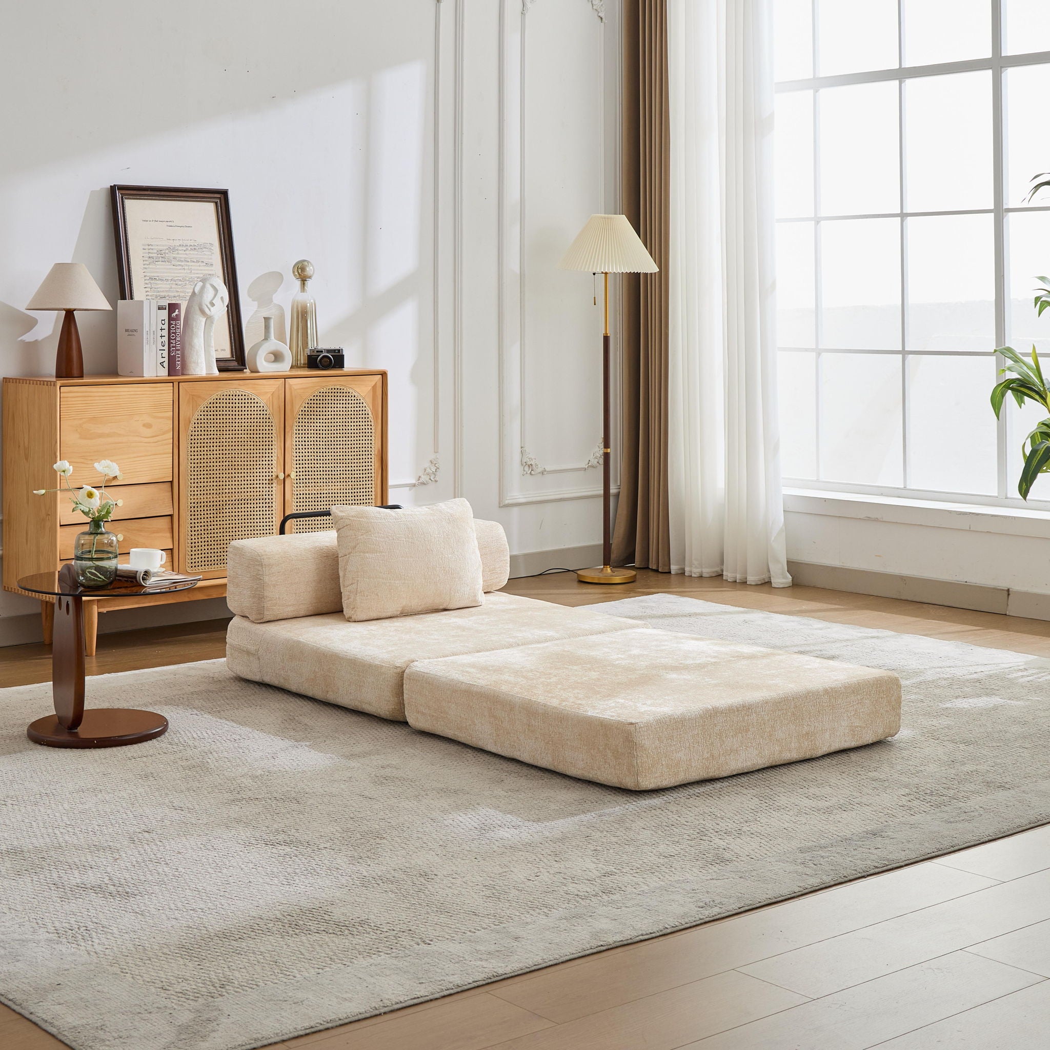 Convertible Floor Sofa Bed With Fixed Shape Frame For Living Room