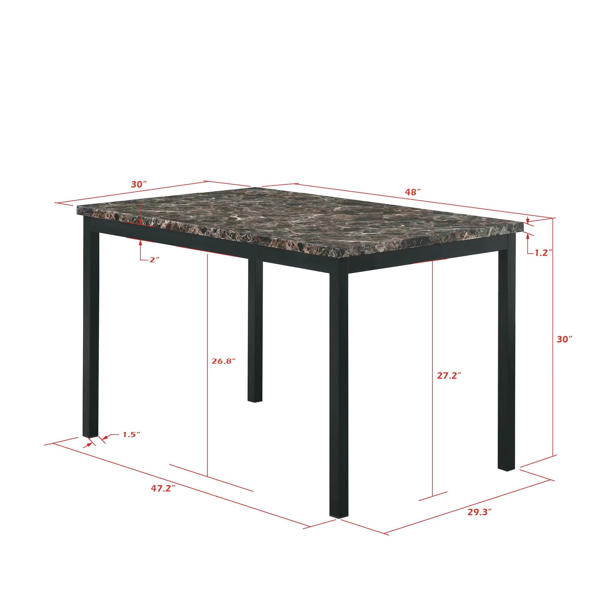 5 Piece Dinning Set With Faux Marble Top, Table & 4 Chairs - Black