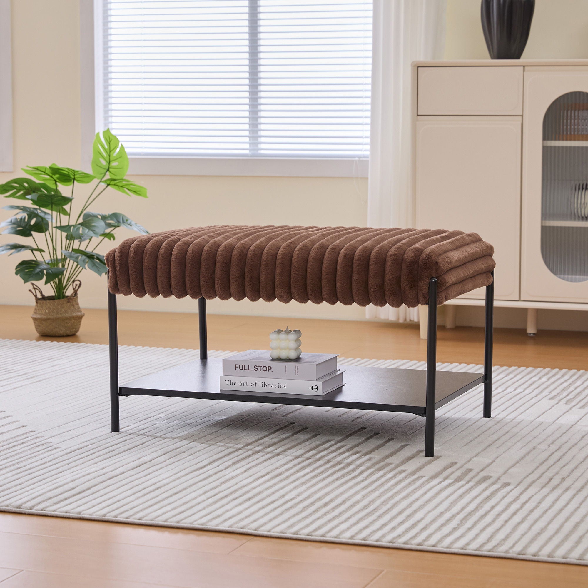 Upholstered Ottoman Coffee Table Foot Rest With Open Storage
