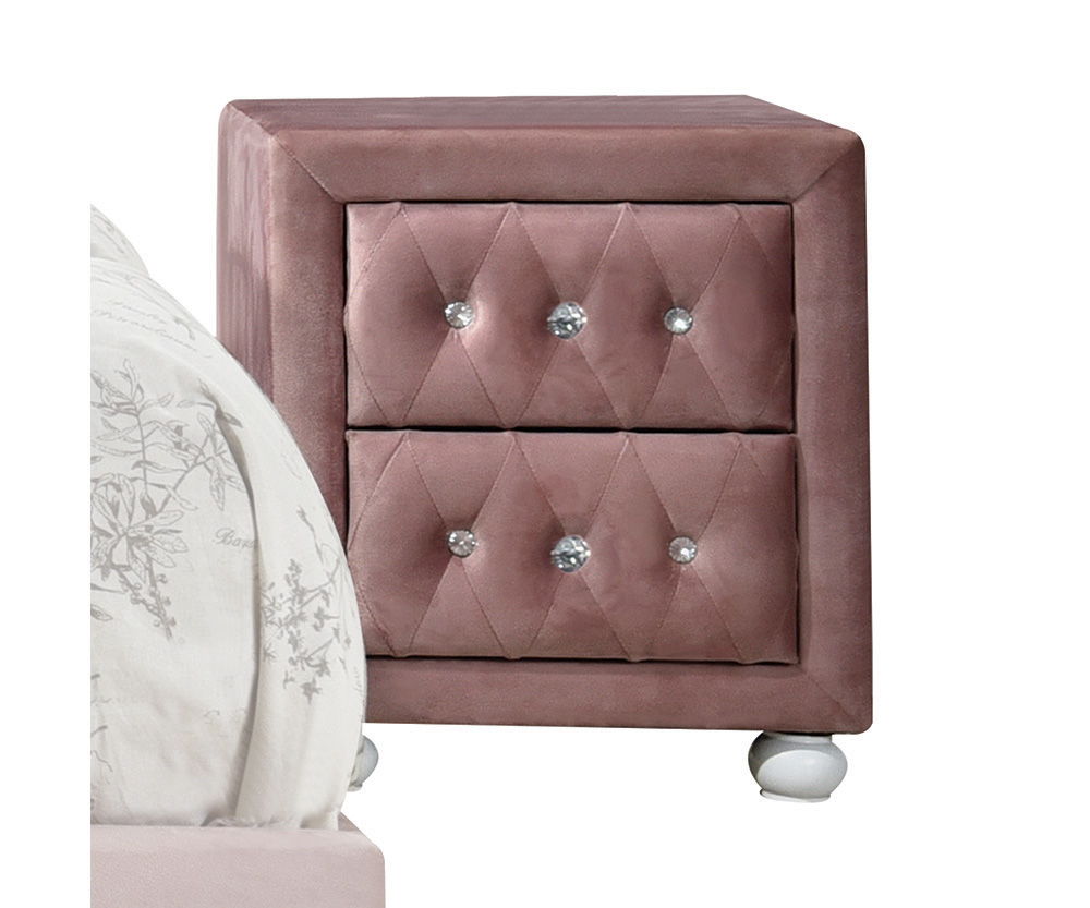 ACME Reggie - Nightstand - Pink Fabric | Meri Furniture