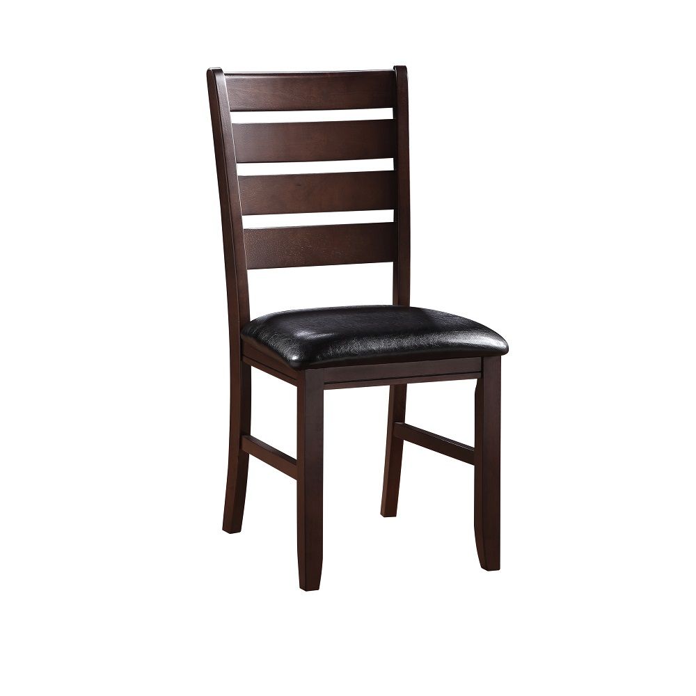ACME Urbana - Side Chair (Set of 2) - Black Synthetic Leather & Cherry Finish | Meri Furniture
