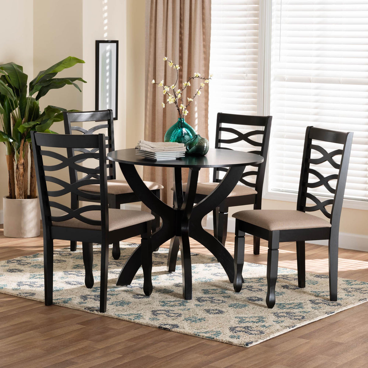 Aspen Modern Sand Fabric and Dark Brown Finished Wood 5-Piece Dining Set
