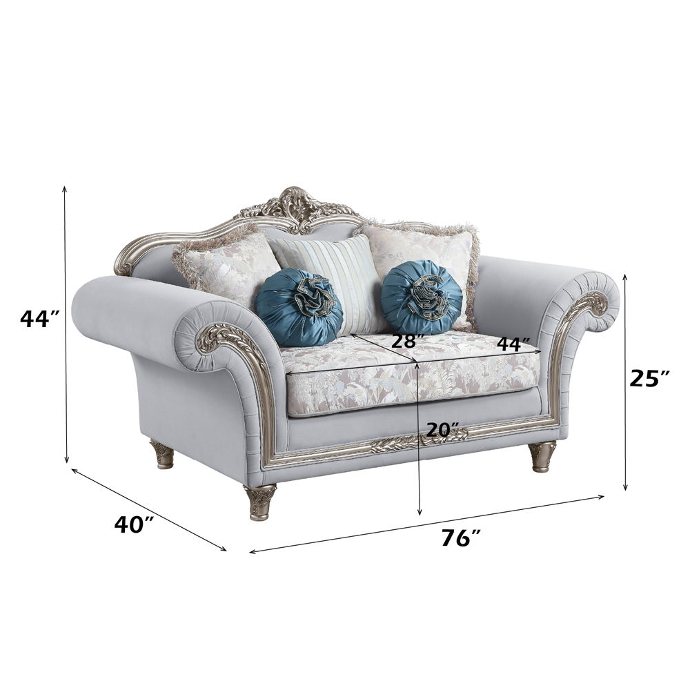 Pelumi - Loveseat With 5 Pillows - Light Gray Linen & Platinum