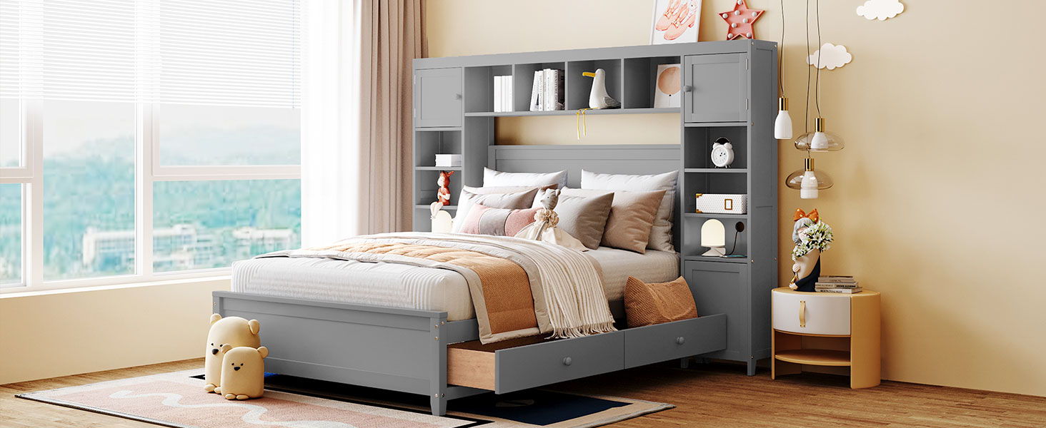 Bed With All In One Cabinet And Shelf