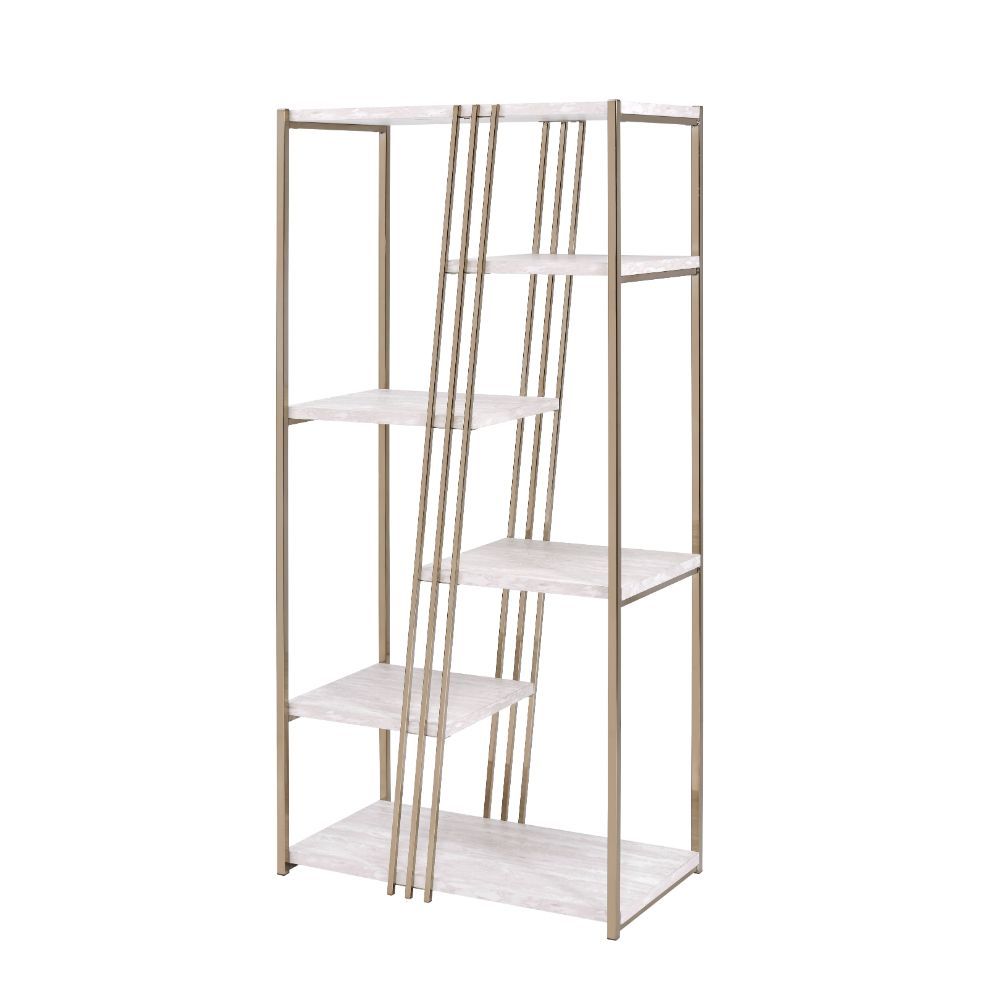 ACME Tanan - Bookshelf - White & Champagne | Meri Furniture