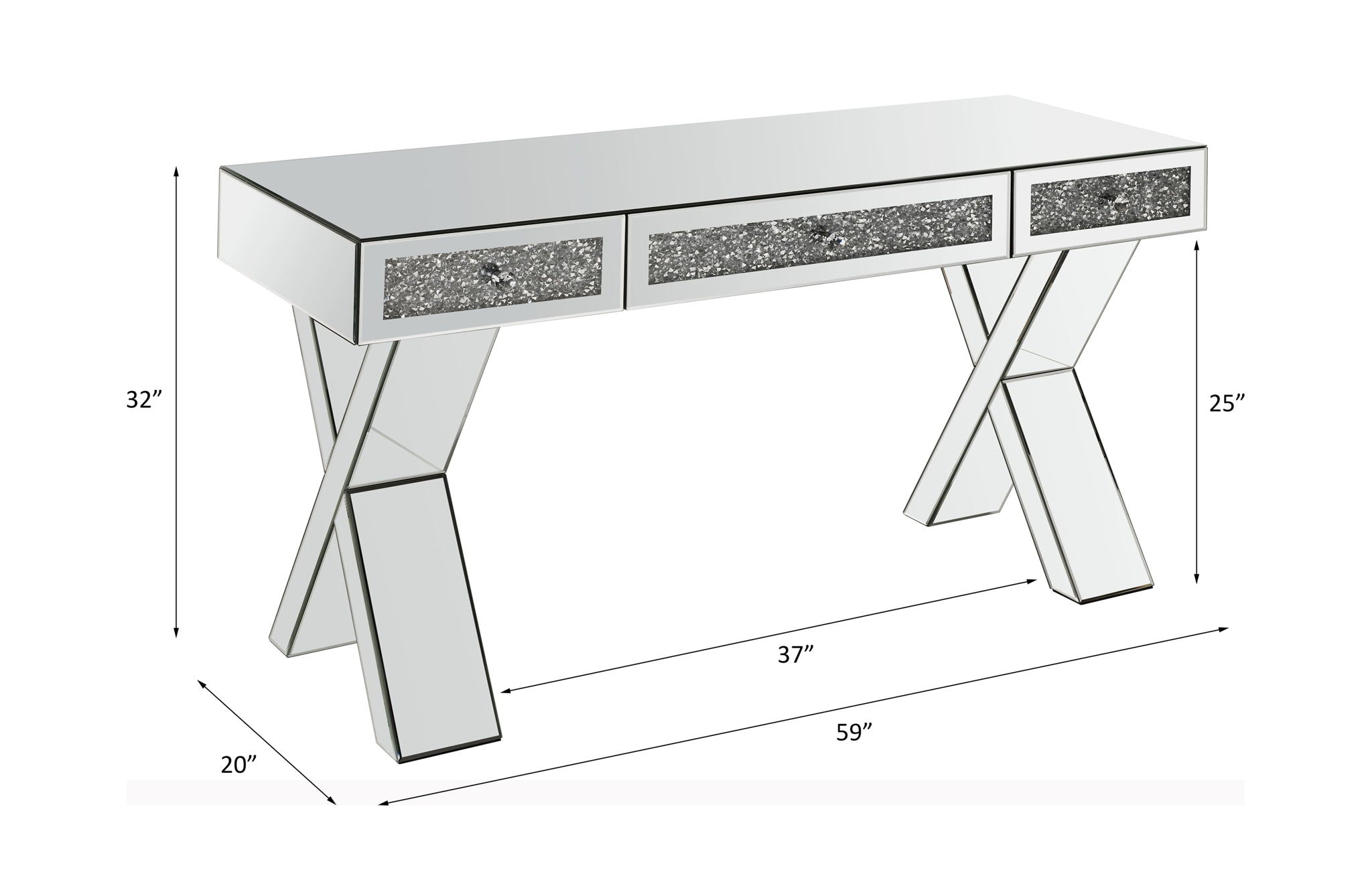 Noralie - 32" Writing Desk - Mirrored & Faux Diamonds