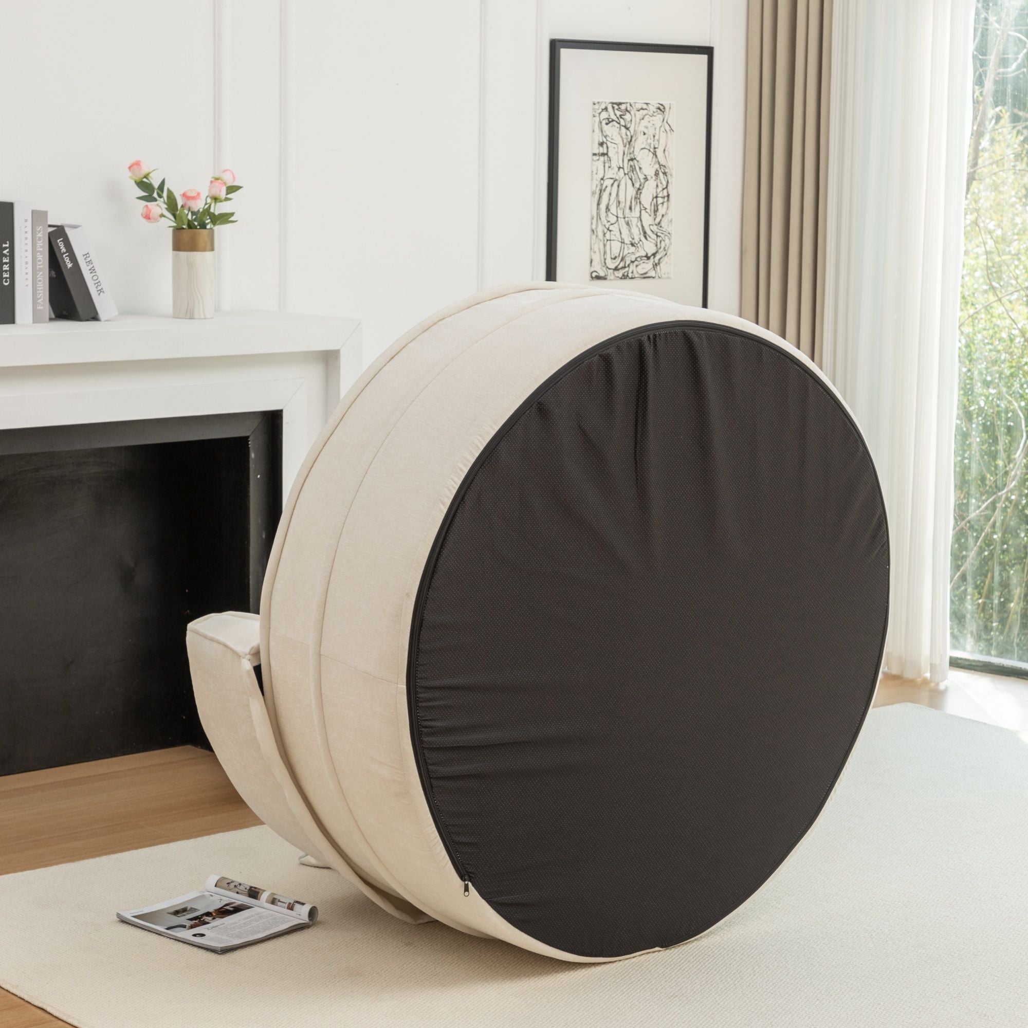 Modern Oversized Round Barrel Accent Chair With Ottoman