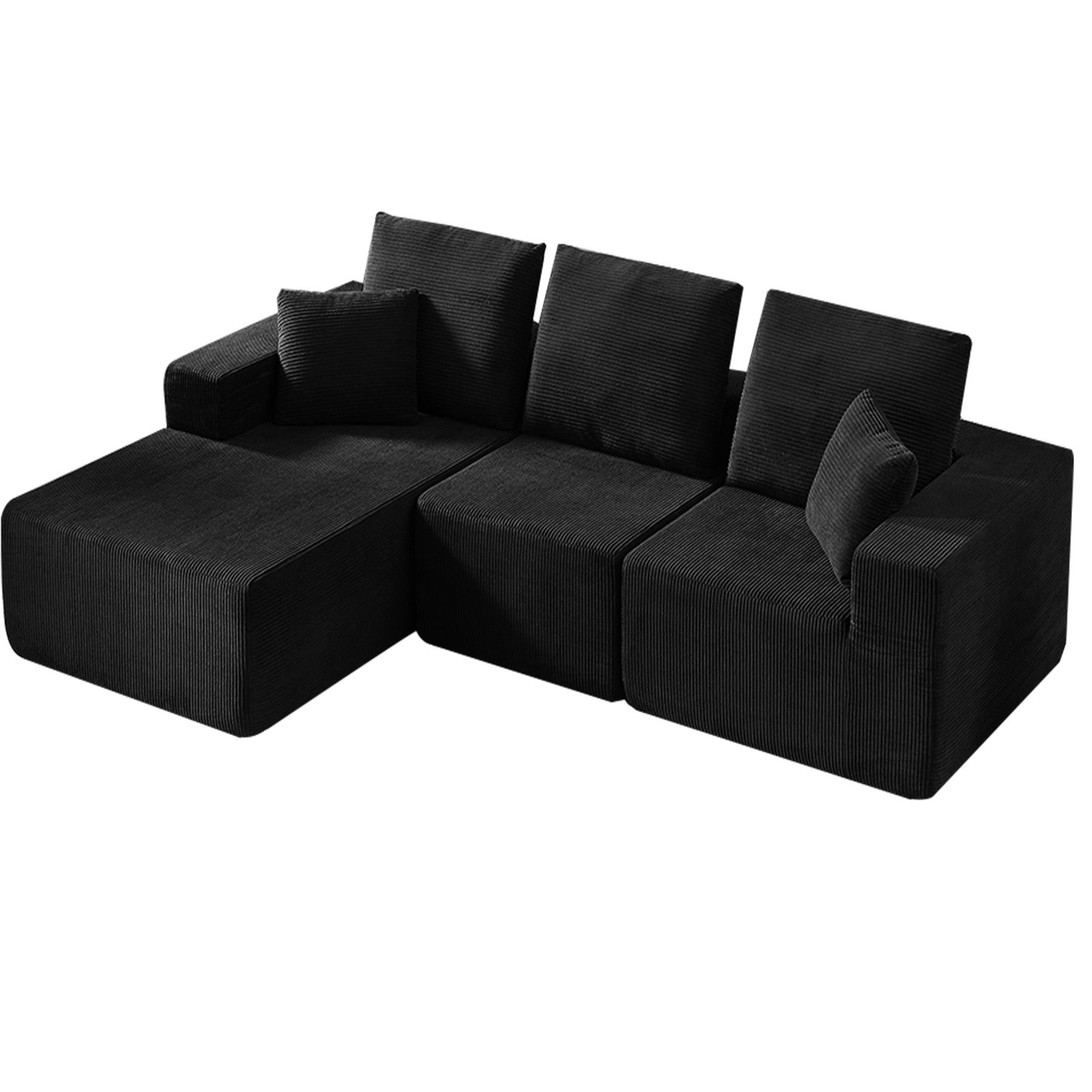 Modular Sectional Sofa With Chaise, L Shaped Cloud Couch With Deep Seat, Sectional Couches For Living Room - Black