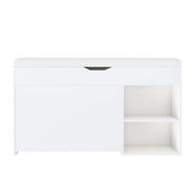 Modern Design Entryway Bench With Adjustable 3 Tier Flip-Up Drawers And Hidden Cabinet - White