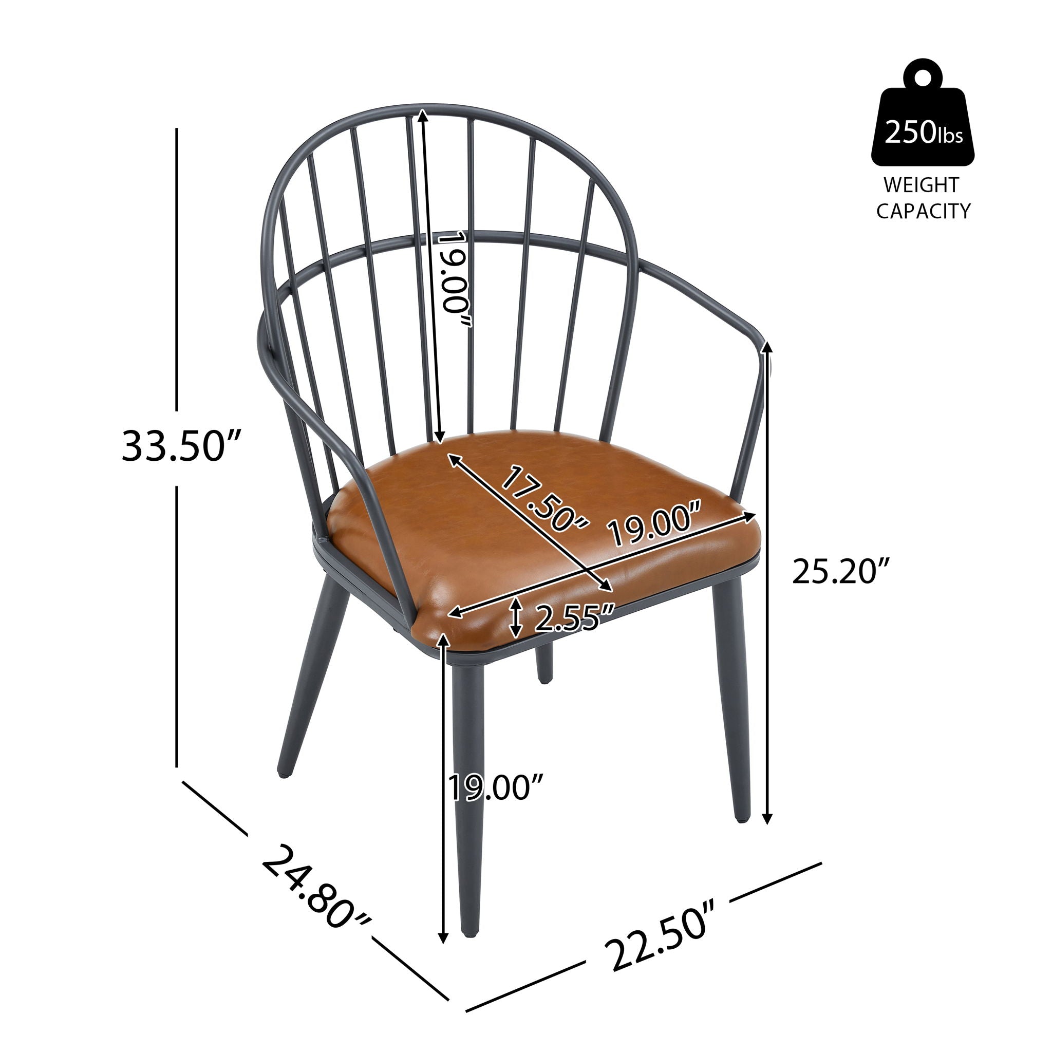 Industrial Inspired Upholstered Dining Chair Set With Metal Legs (Set of 2) - Brown