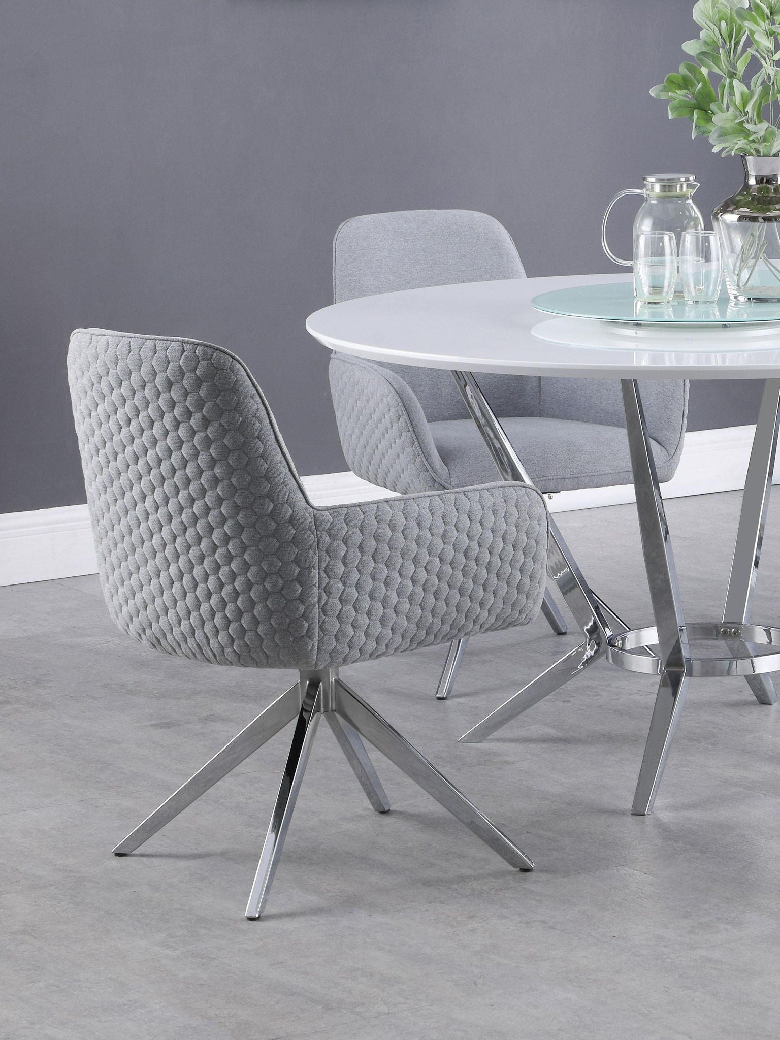 Abby Fabric Upholstered Swivel Dining Arm Chair Light Grey