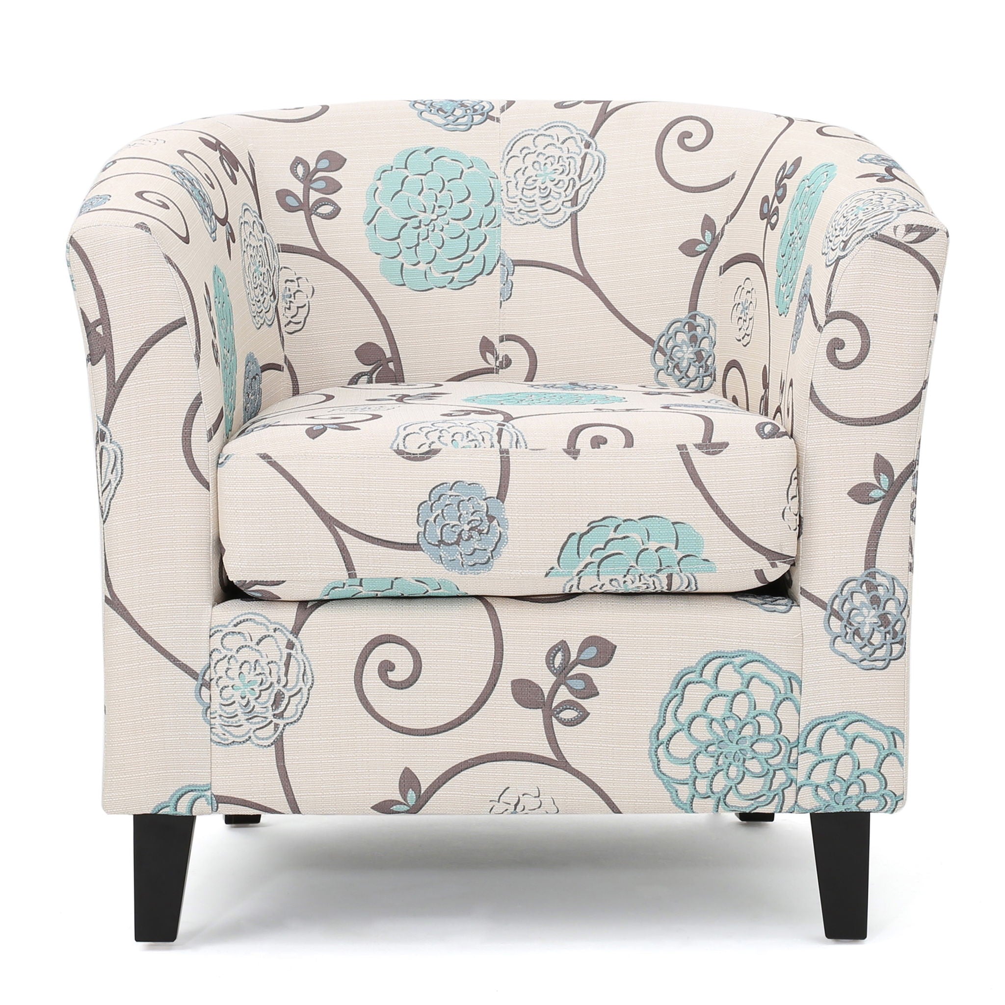 Club Chair With Floral Pattern And Solid Wood Legs - Multi Color
