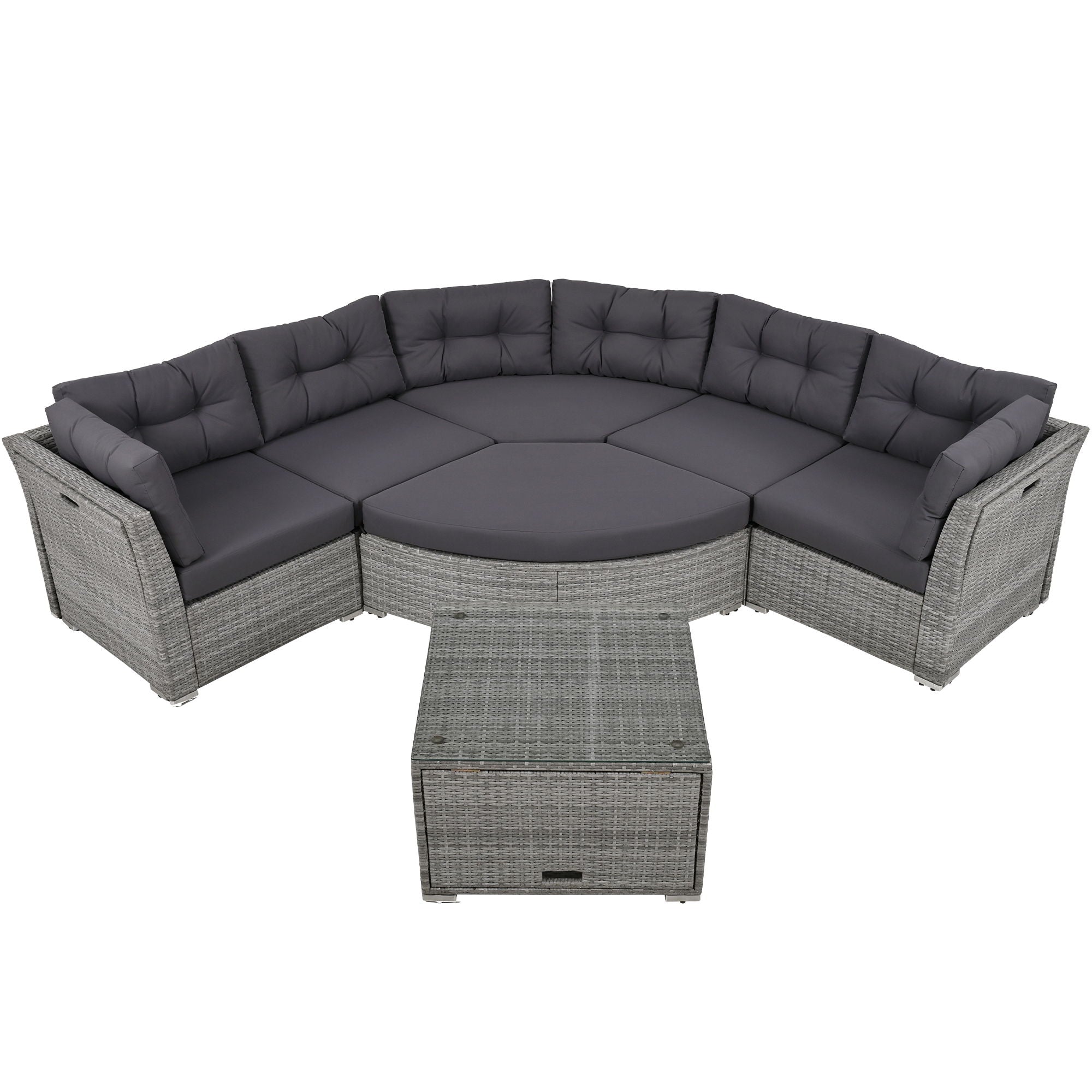 Elegant Patio Furniture Set Outdoor Daybed Rattan Sectional With Cushions And Center Table - Gray