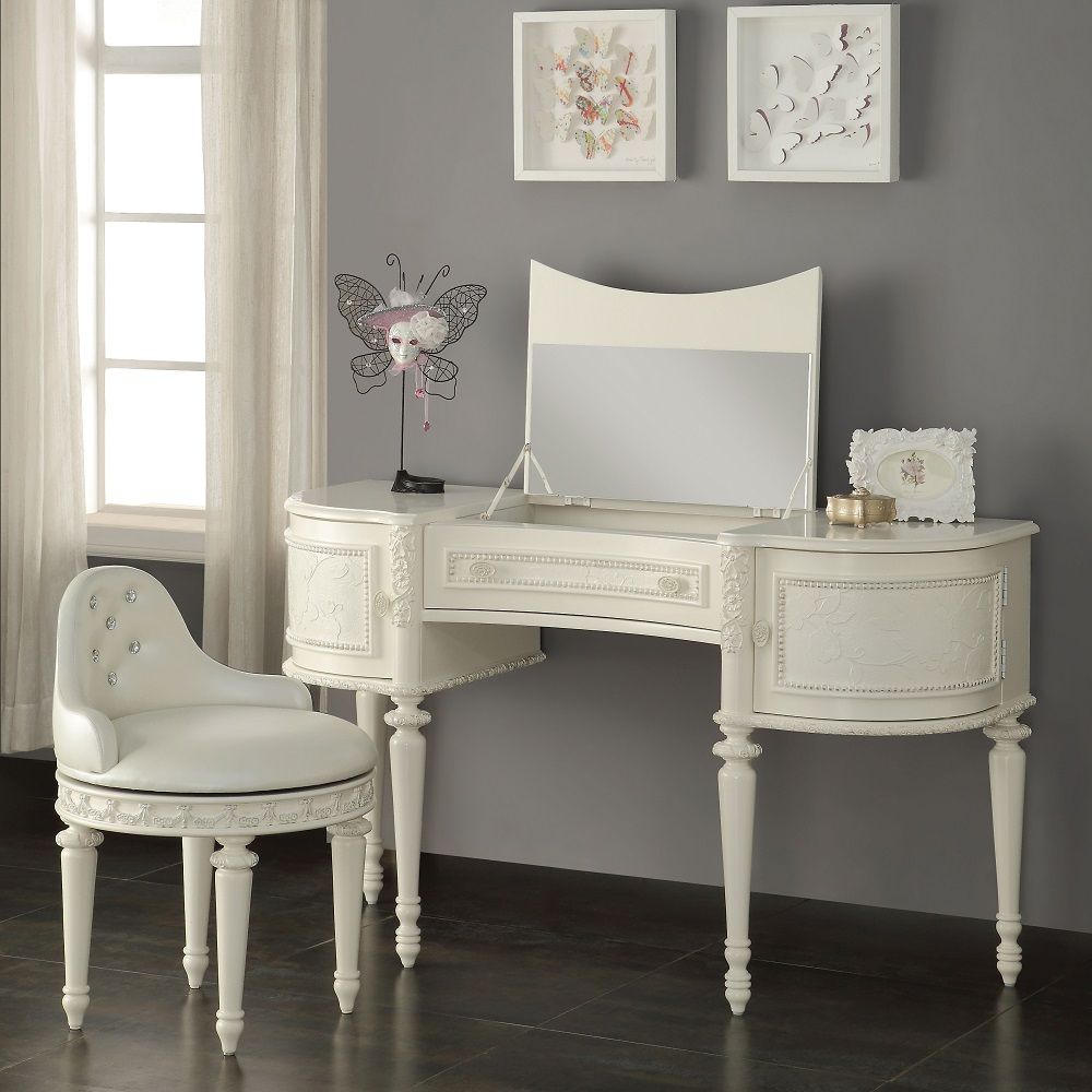 ACME Dorothy - Vanity Desk & Mirror - Ivory | Meri Furniture