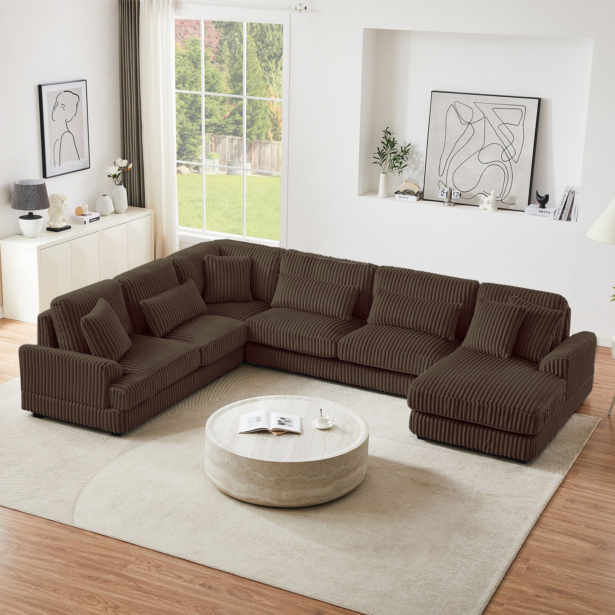 Oversized Sectional Sofa U - Shaped Sofa Couch Modern Sofa Upholstered In Soft Corduroy With A Chaise Lounge For Living Room