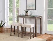 Lux Brown 3 Piece Counter Height 42" Pub Table Set with Tufted Creamy White Linen Stools