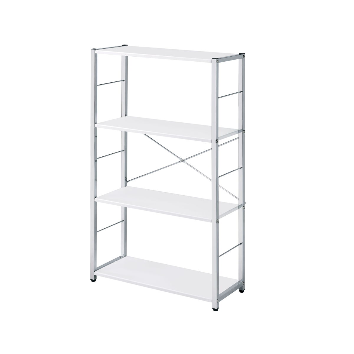 ACME Rectangular BookshelfModern Concise Design Chrome Metal Frame X-Shape Cross Bar4 Tier Shelf Book Case | Meri Furniture