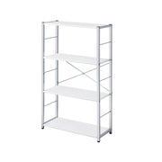ACME Rectangular BookshelfModern Concise Design Chrome Metal Frame X-Shape Cross Bar4 Tier Shelf Book Case | Meri Furniture