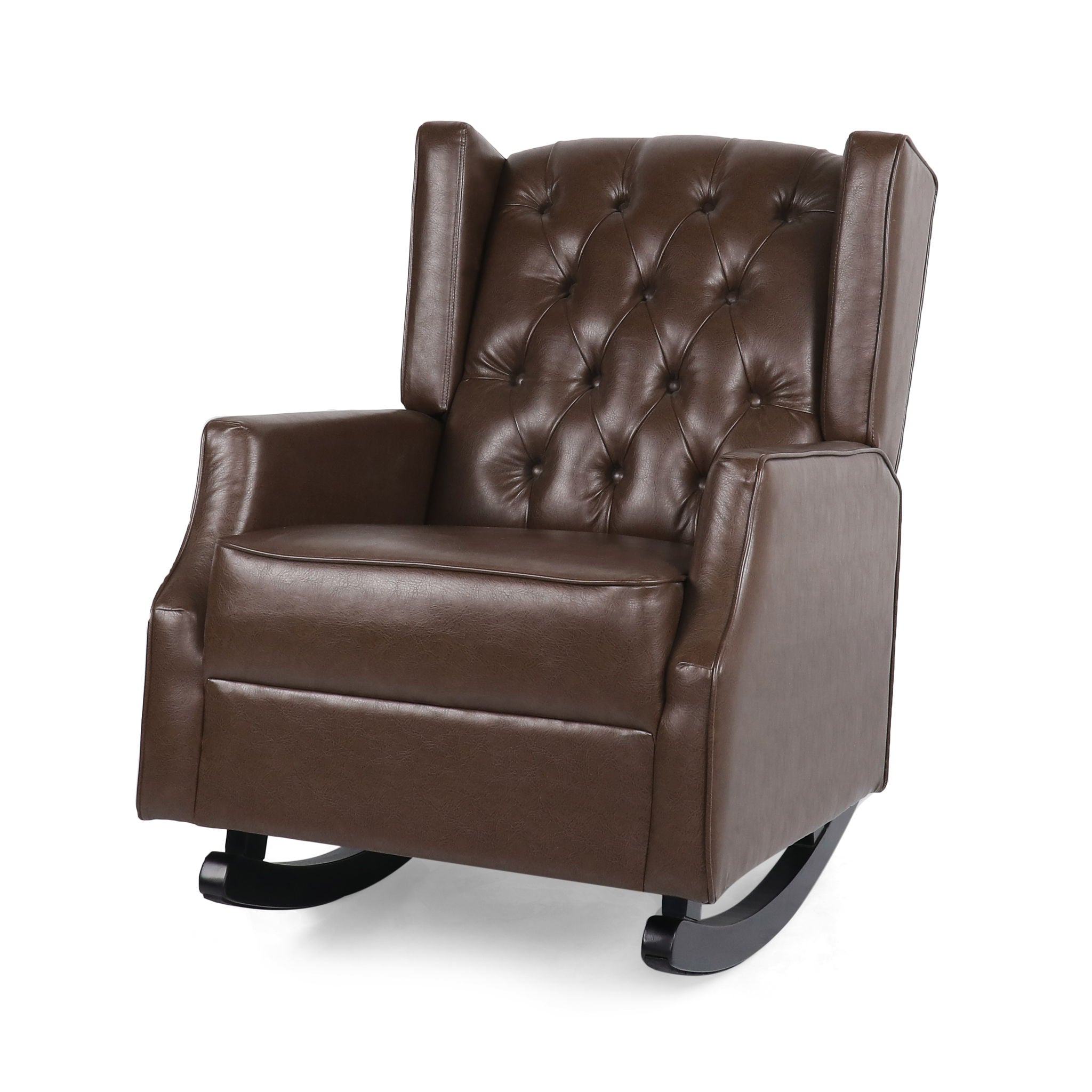 Amedou - Contemporary Tufted Wingback Rocking Chair - Dark Brown