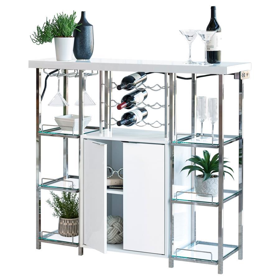 Coaster Fine Furniture Gallimore - 2 Door Bar Cabinet Wine Storage - White High Gloss | Meri Furniture