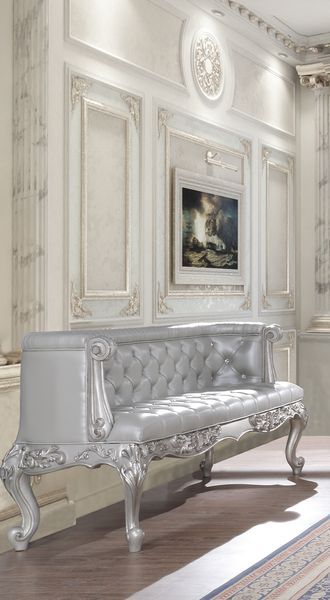 ACME Valkyrie - Bench - PU Leather, Light Gold & Gray Finish | Meri Furniture