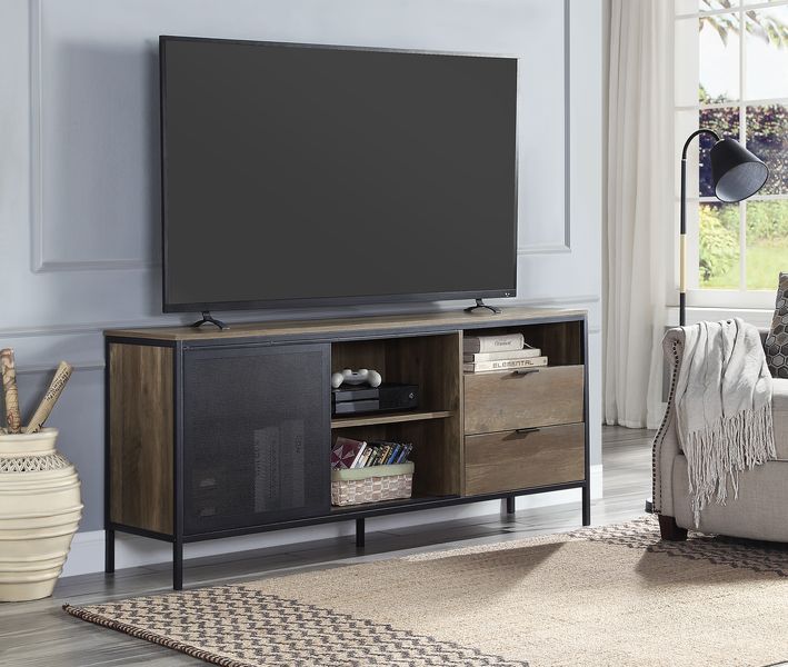 ACME Nantan - TV Stand - Rustic Oak & Black Finish - 28" | Meri Furniture
