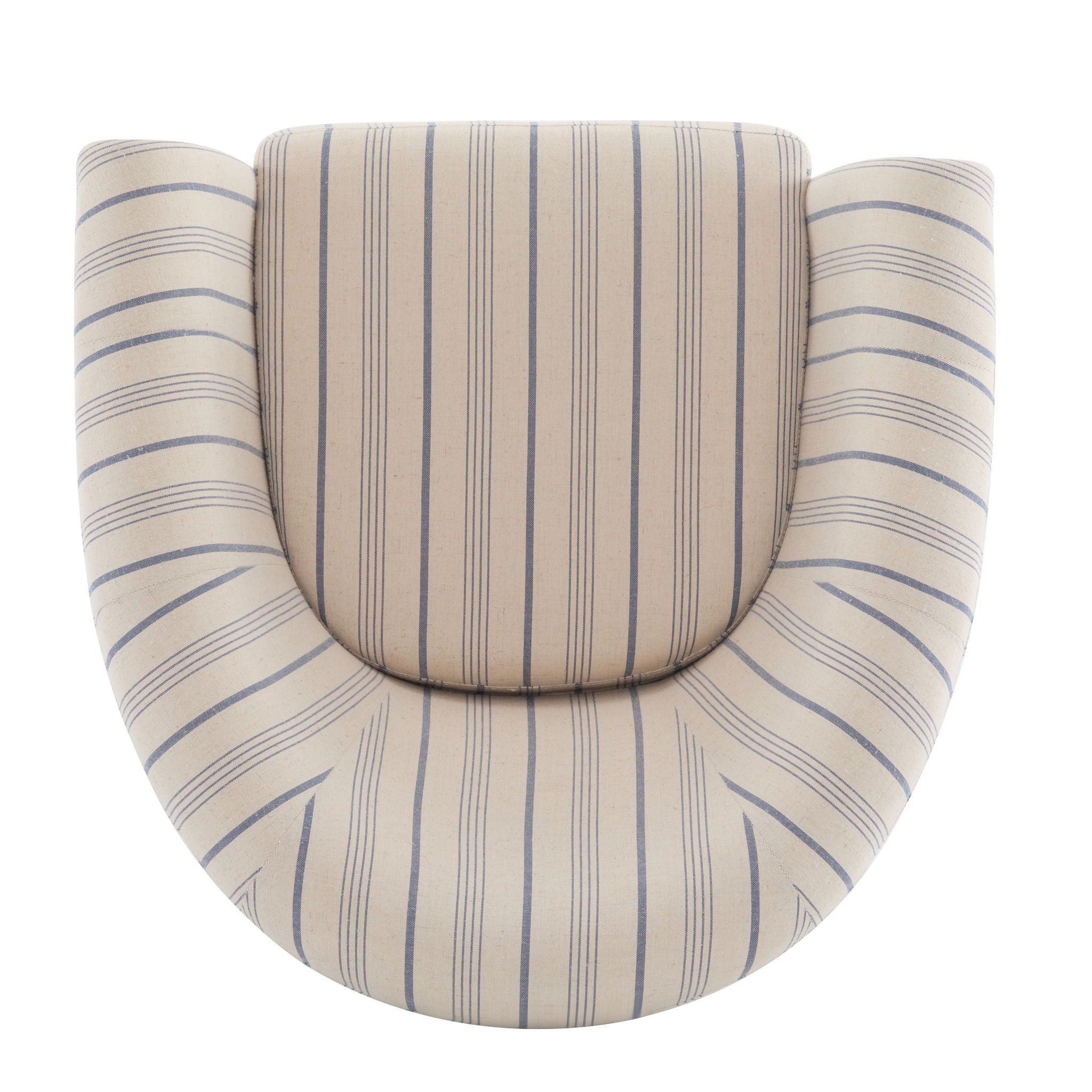Modern Barrel Fabric Striped Barrel Chair With Channel Stitching - Beige / Blue Stripe
