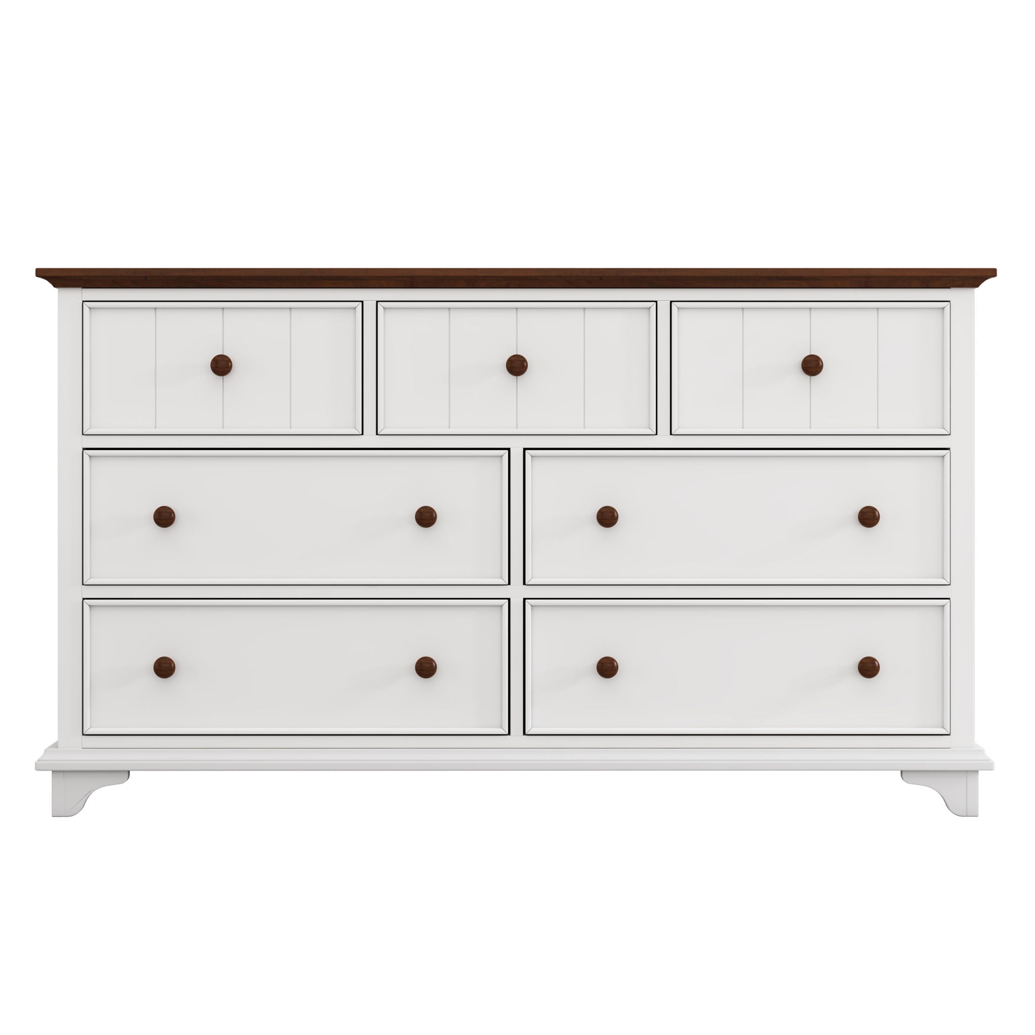 Wooden Captain Seven Drawer Dresser For Bedroom, Living Room, Kids' Room - White / Walnut