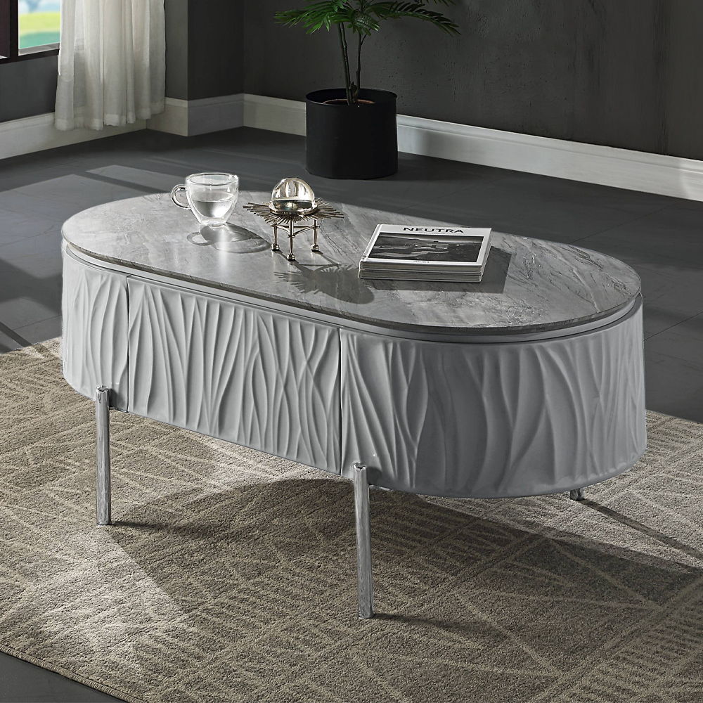 ACME Yukino - Coffee Table - Gray High & Chrome | Meri Furniture