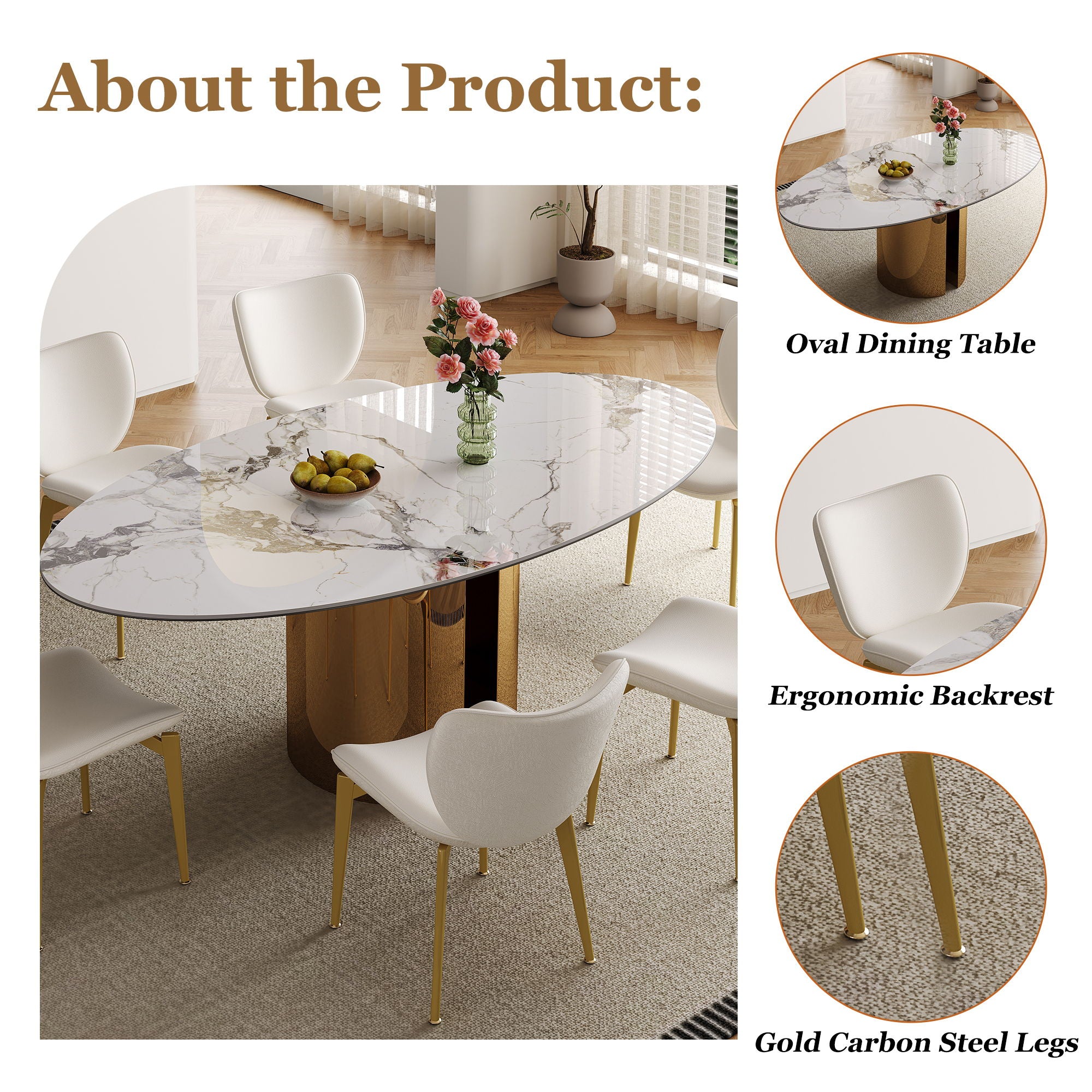 Steel Base Oval Sintered Stone Dining Table With 4 Chairs