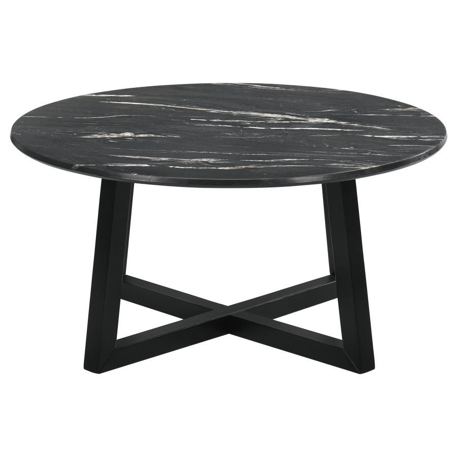 Coaster Fine Furniture Skylark - Round Marble-Like Smart Top Coffee Table - Black | Meri Furniture