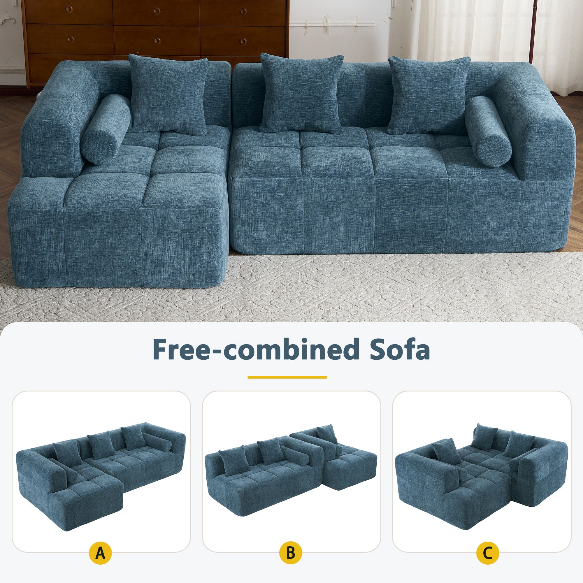 Sectional Free Combined Sofa With 2 Side Pockets