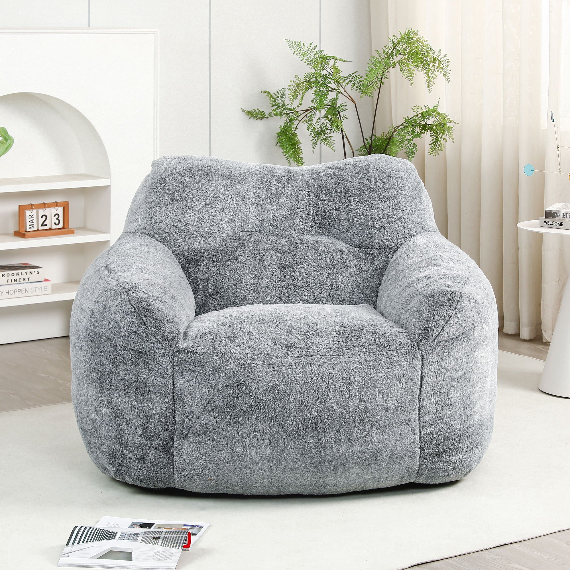 Beanbag Sofa Chair With Armrests Stuffed High Density Foam