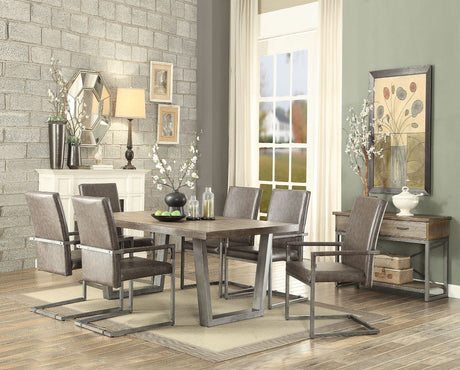 ACME Lazarus - Dining Table - Weathered Oak & Antique Silver | Meri Furniture