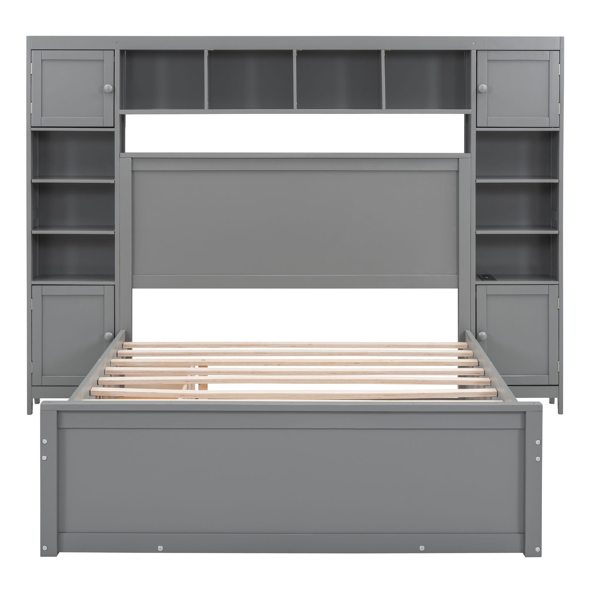 Bed With All In One Cabinet, Shelf And Sockets, Trundle