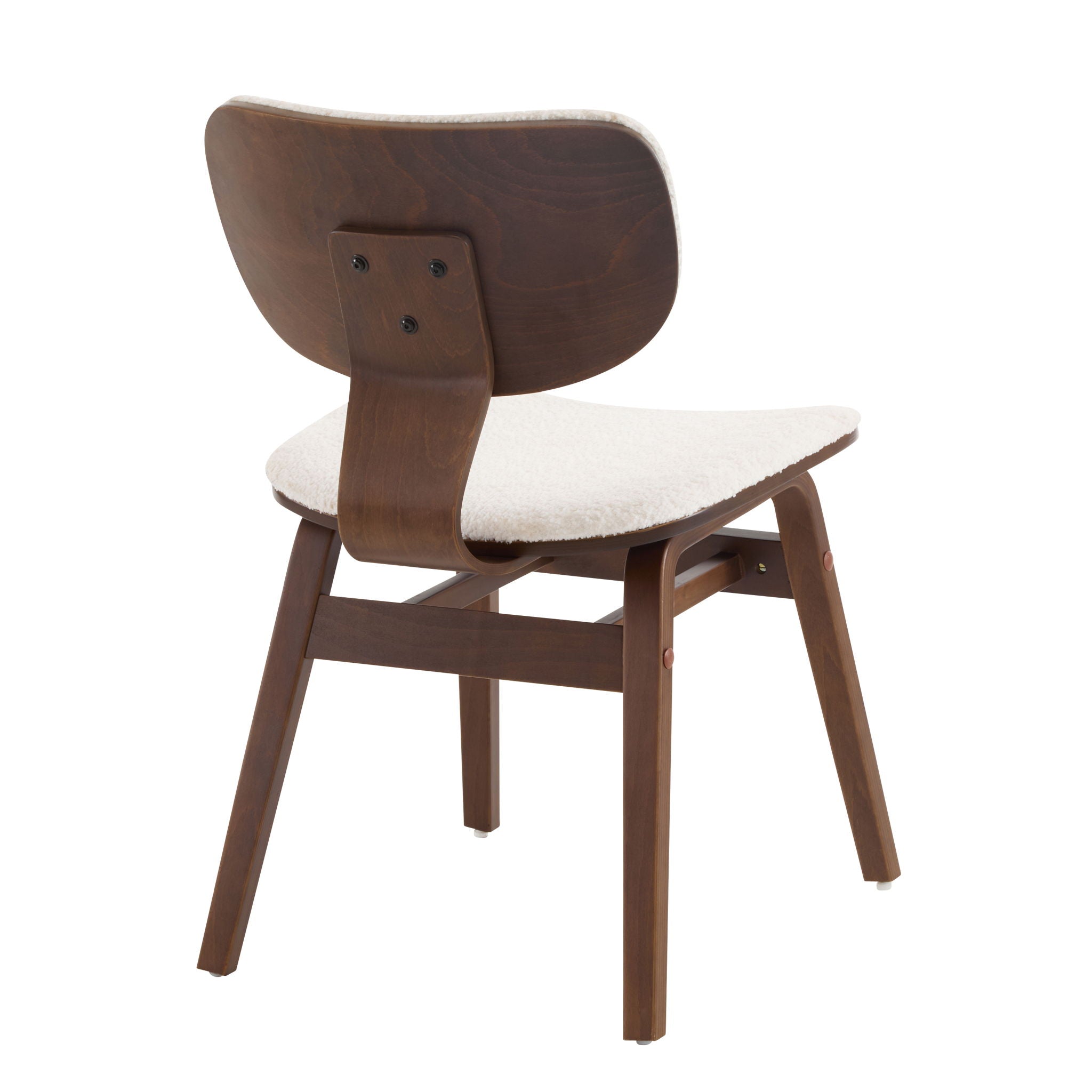 Modern Boucle Fabric Upholstered Side Chair, Bentwood Frame - White / Walnut