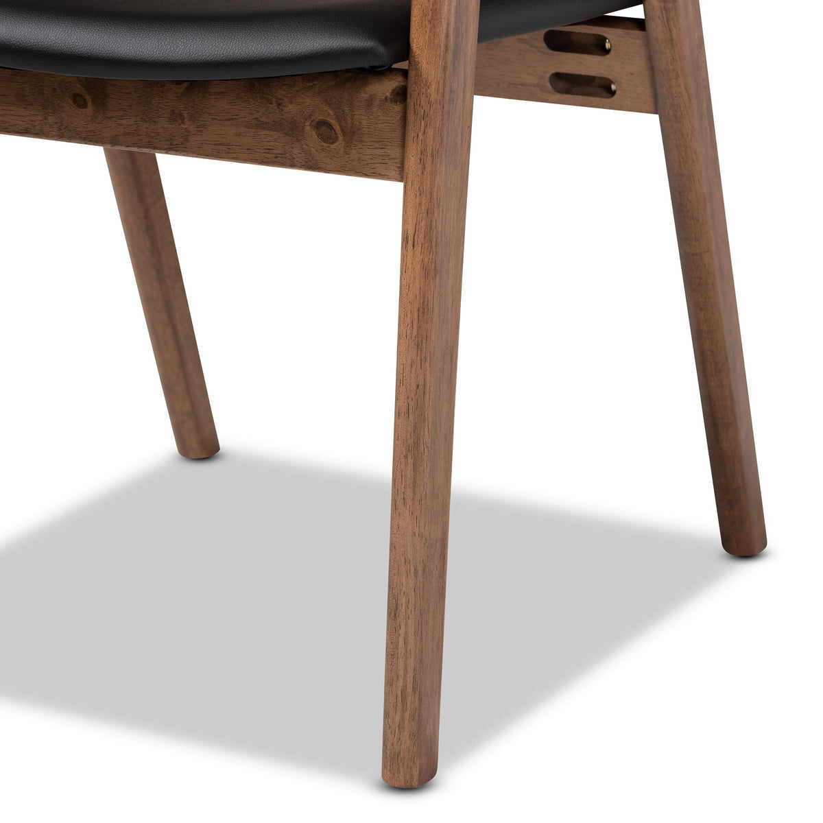 Harland Mid-Century Modern Black Faux Leather Upholstered and Walnut Brown Finished Wood 2-Piece Dining Chair Set