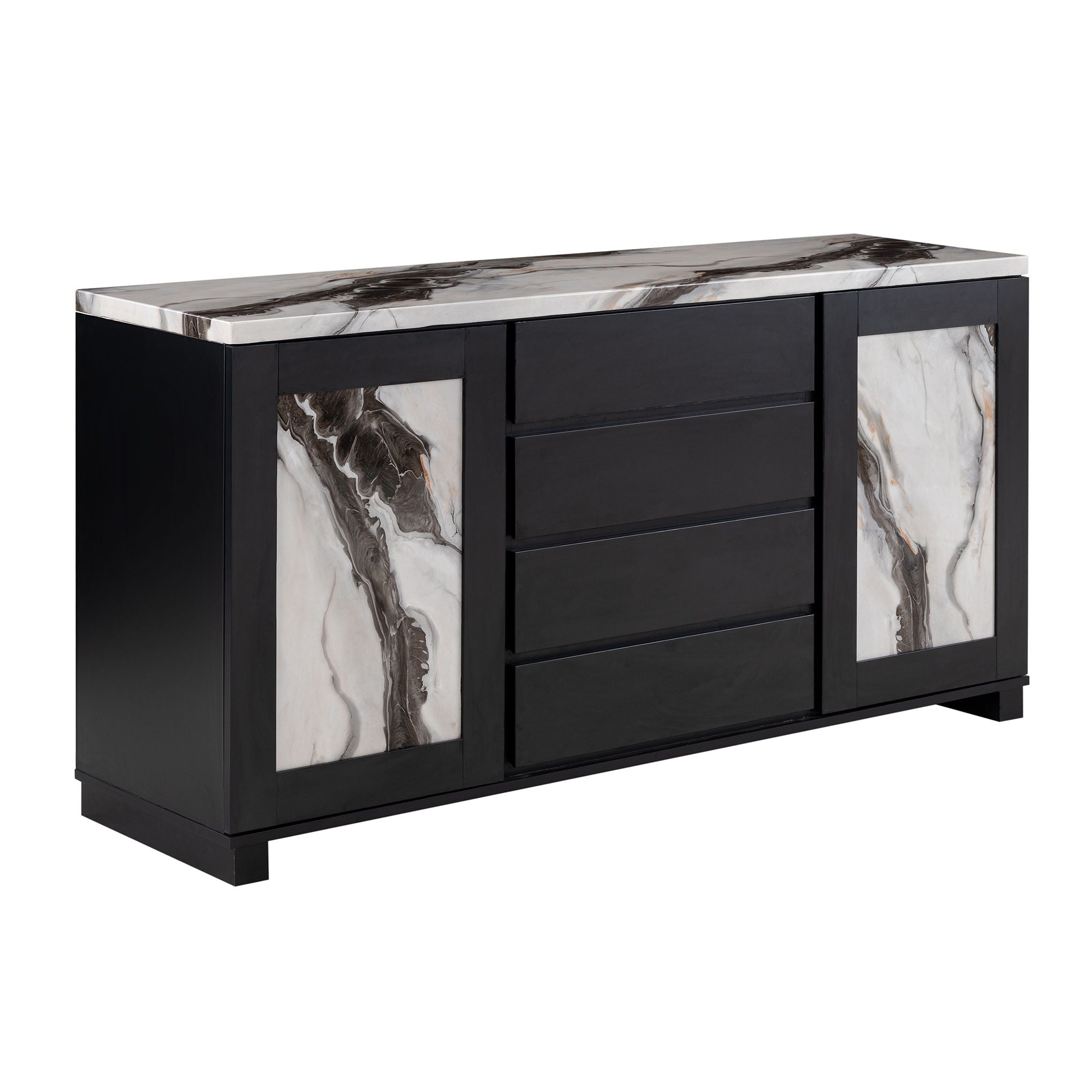 Stacey - Buffet With Storage Drawers And Marble Detailing - Black / Marble