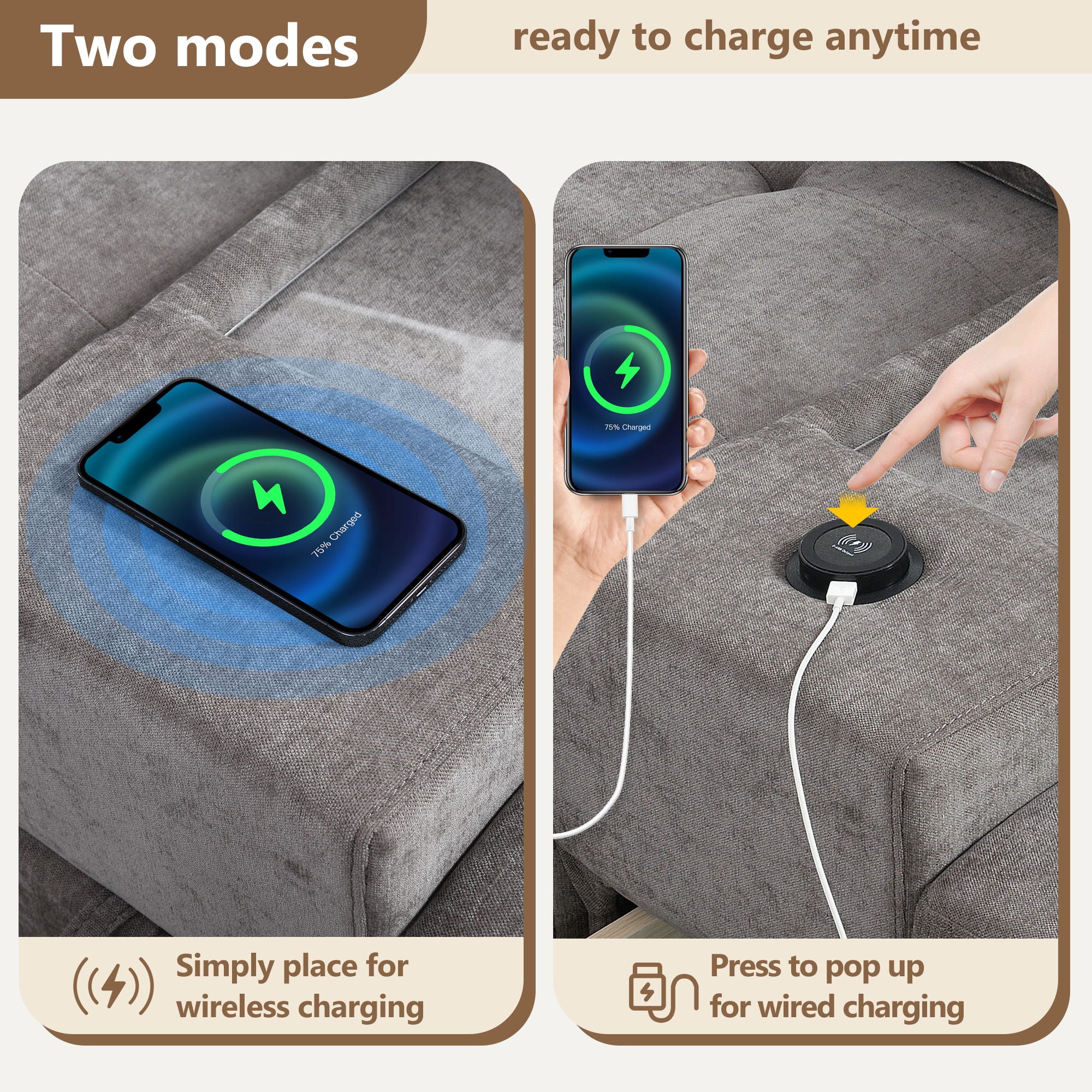Sectional With Acrylic Table Top U Shaped Couch Set With 2 Consoles USB Charger, Storage Drawers And Pockets Movable Ottoman Tufted Sofa