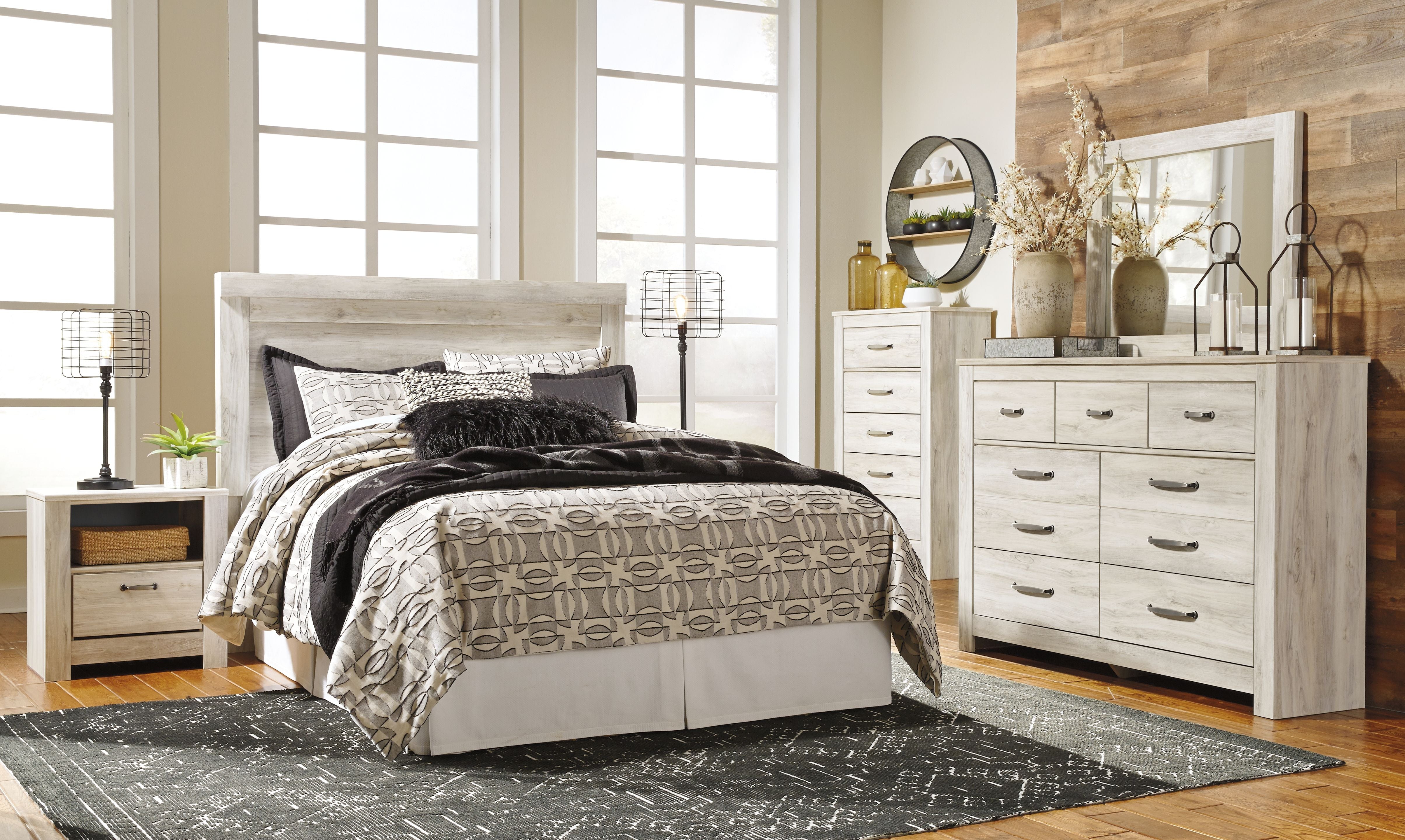 Signature Design by Ashley® Bellaby - Dresser, Mirror, Panel Headboard Set | Meri Furniture