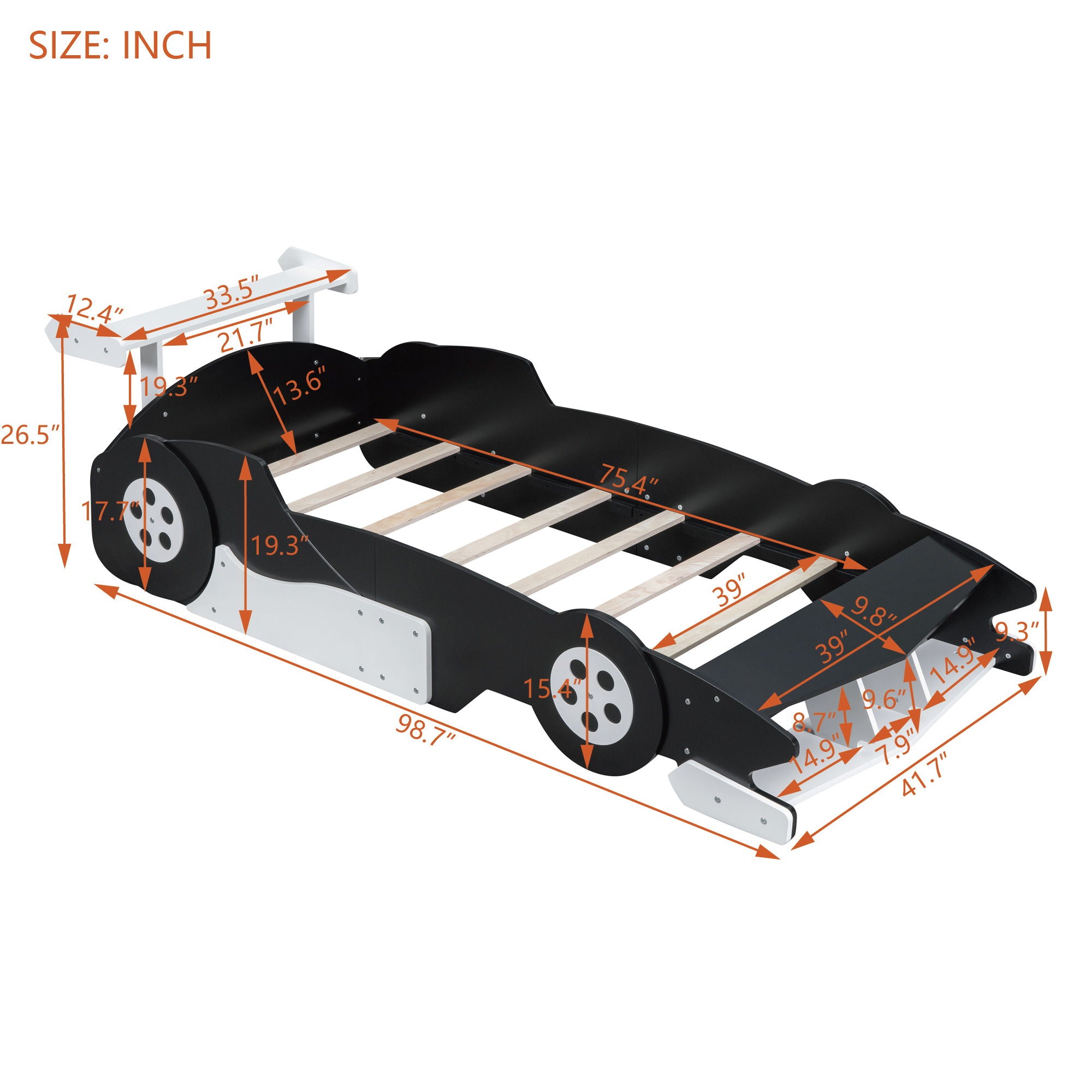 Race Car-Shaped Platform Bed With Wheels
